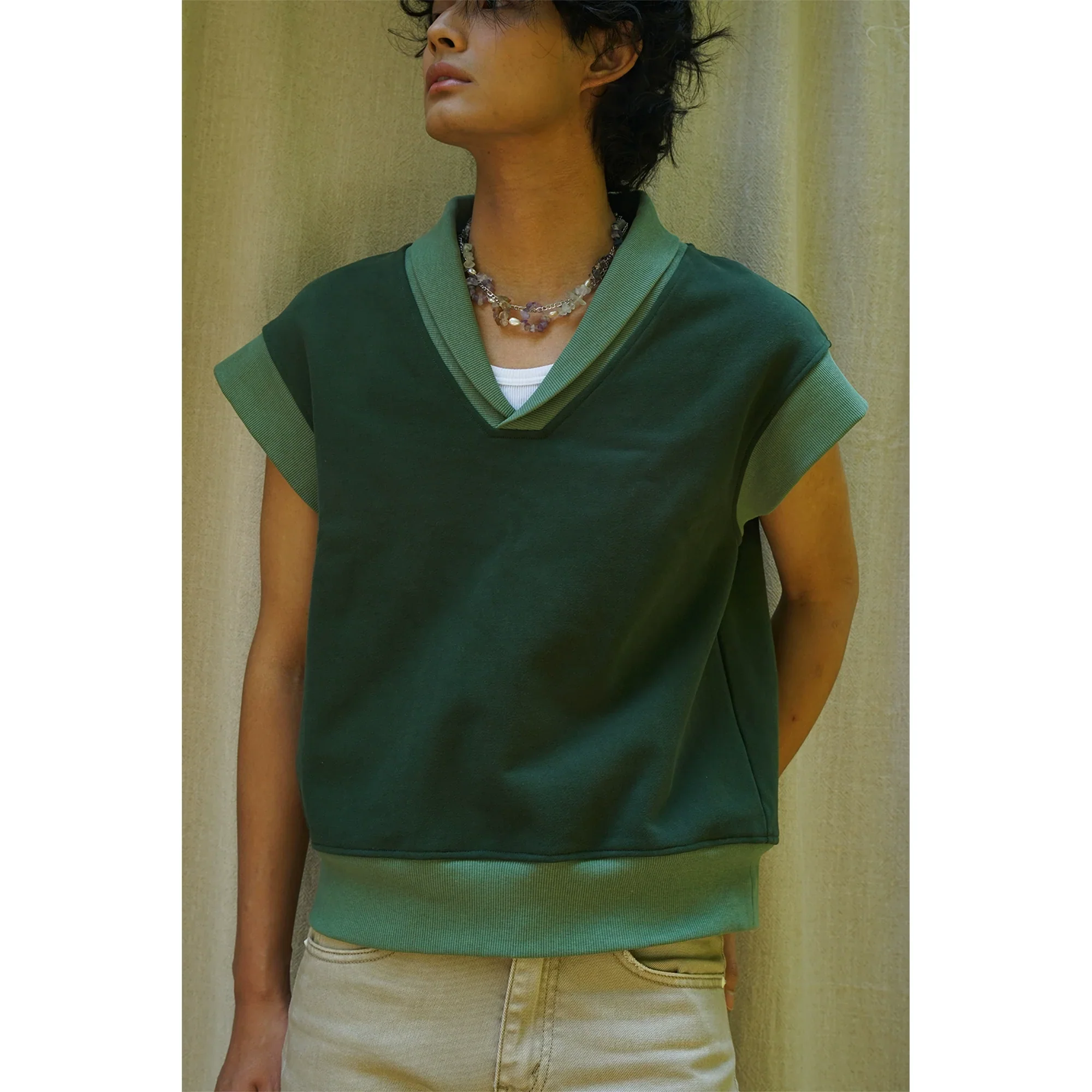 Retro Colorblock V-Neck Vest - Image 5