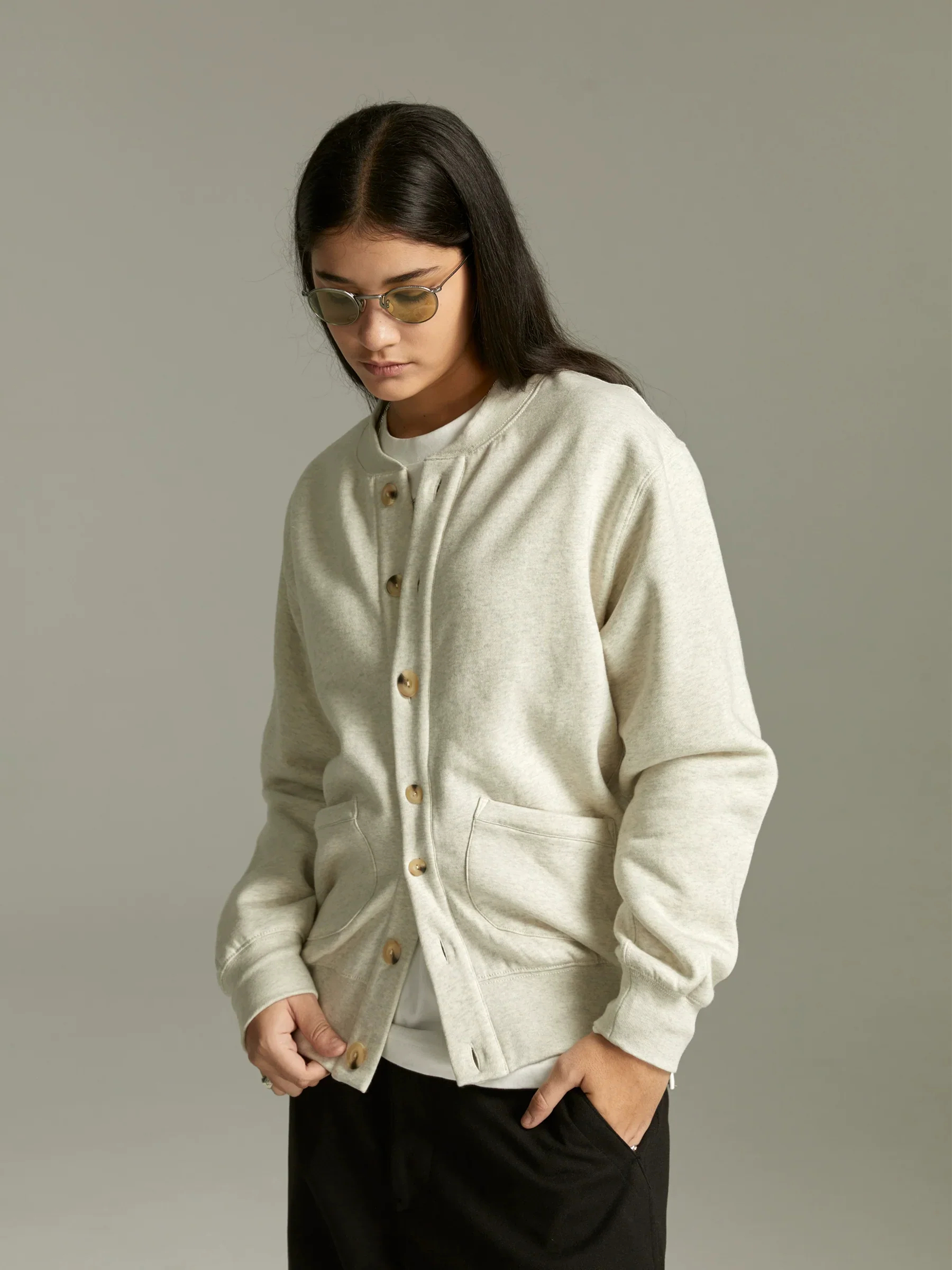 Retro Grey Fleece Cardigan - Image 4