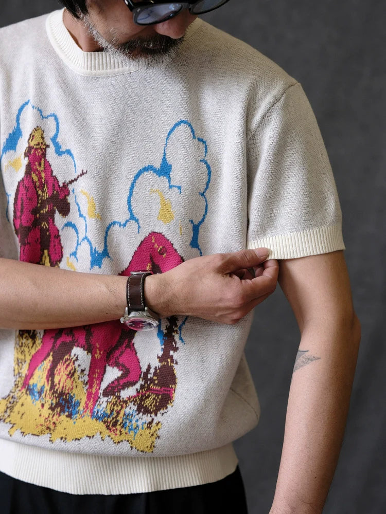Retro Jacquard Short-Sleeve Knit