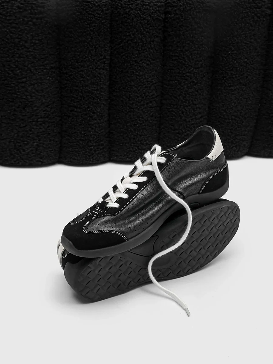Retro Leather Lace-up Sneakers - Image 4