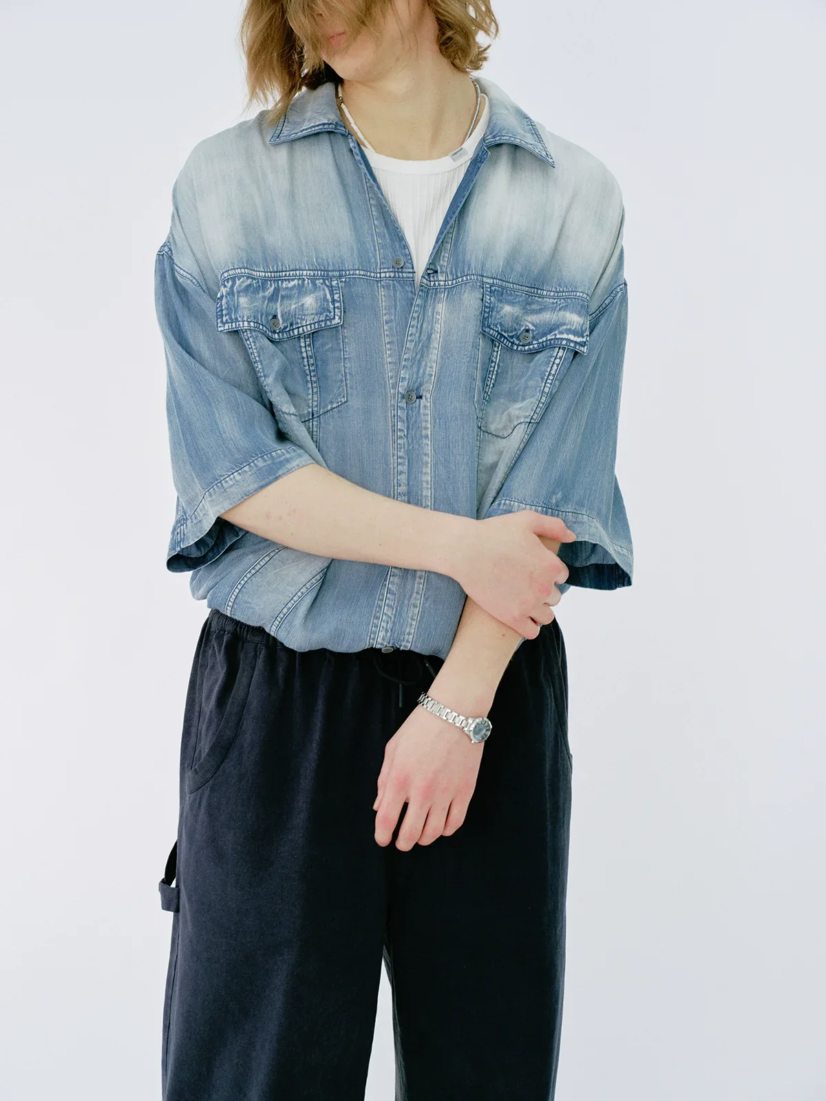 Retro Light Blue Denim Shirt - Image 2