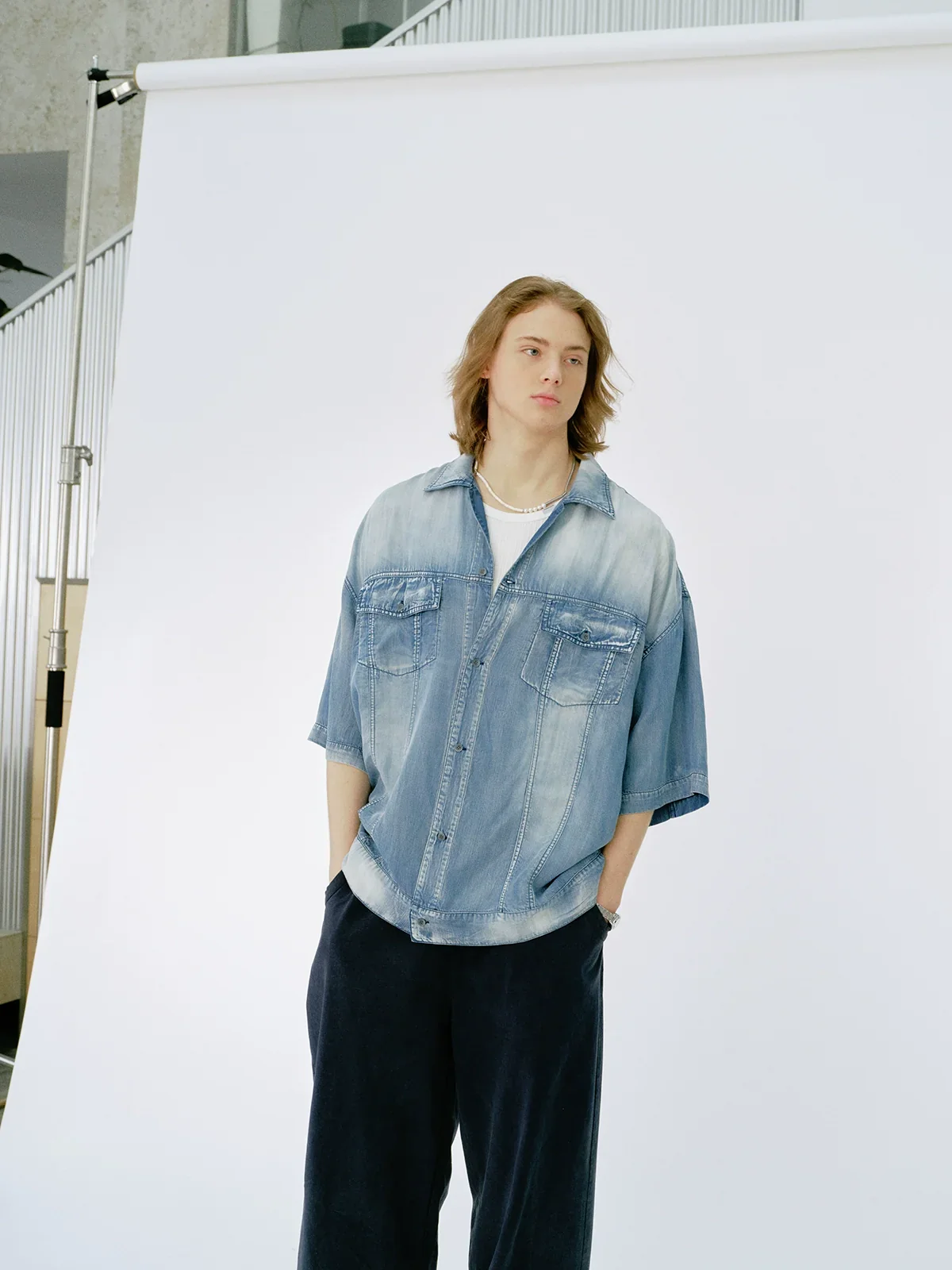 Retro Light Blue Denim Shirt - Image 3