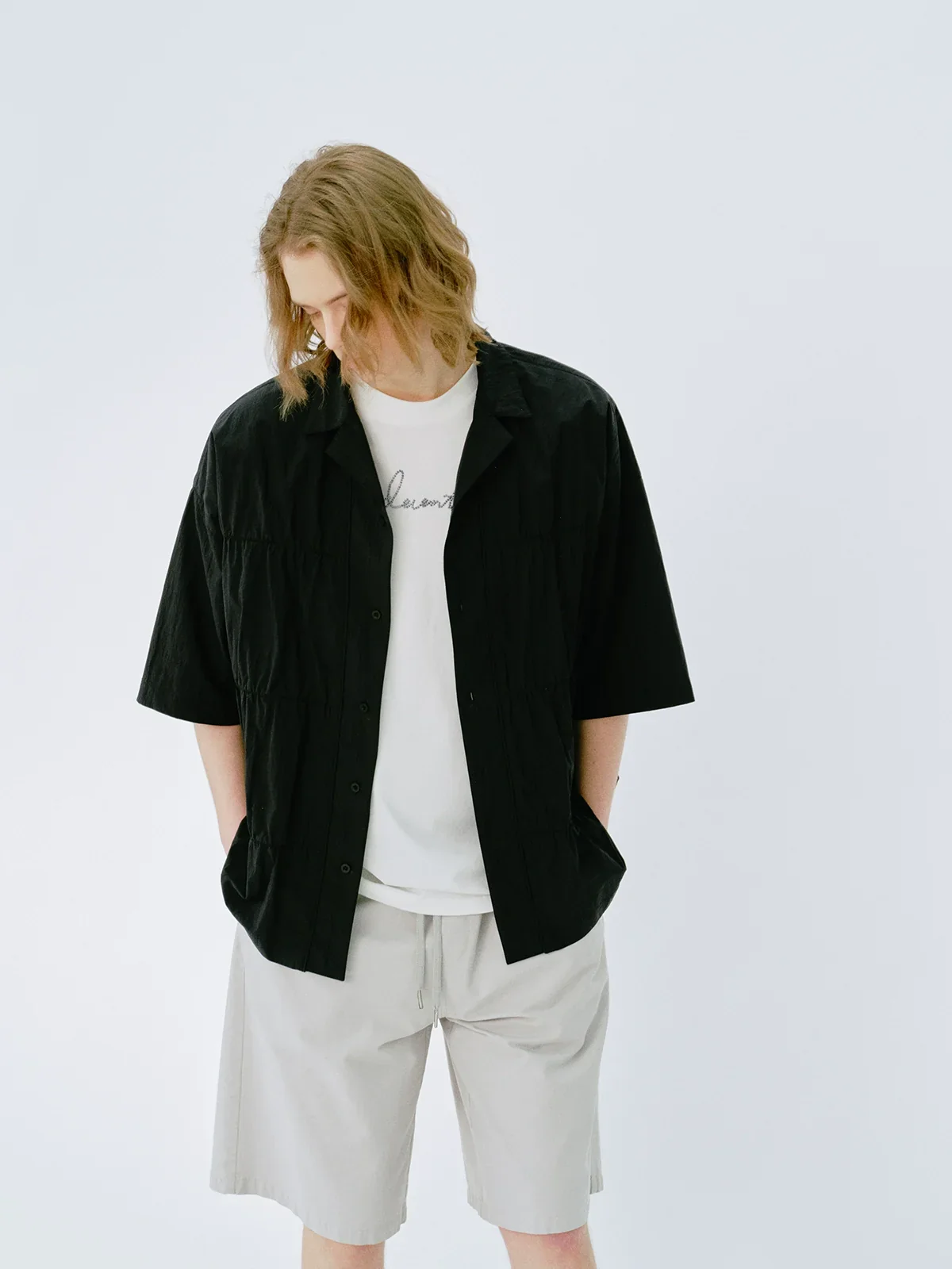 Retro Pleated Cuban Collar Shirt - Image 3