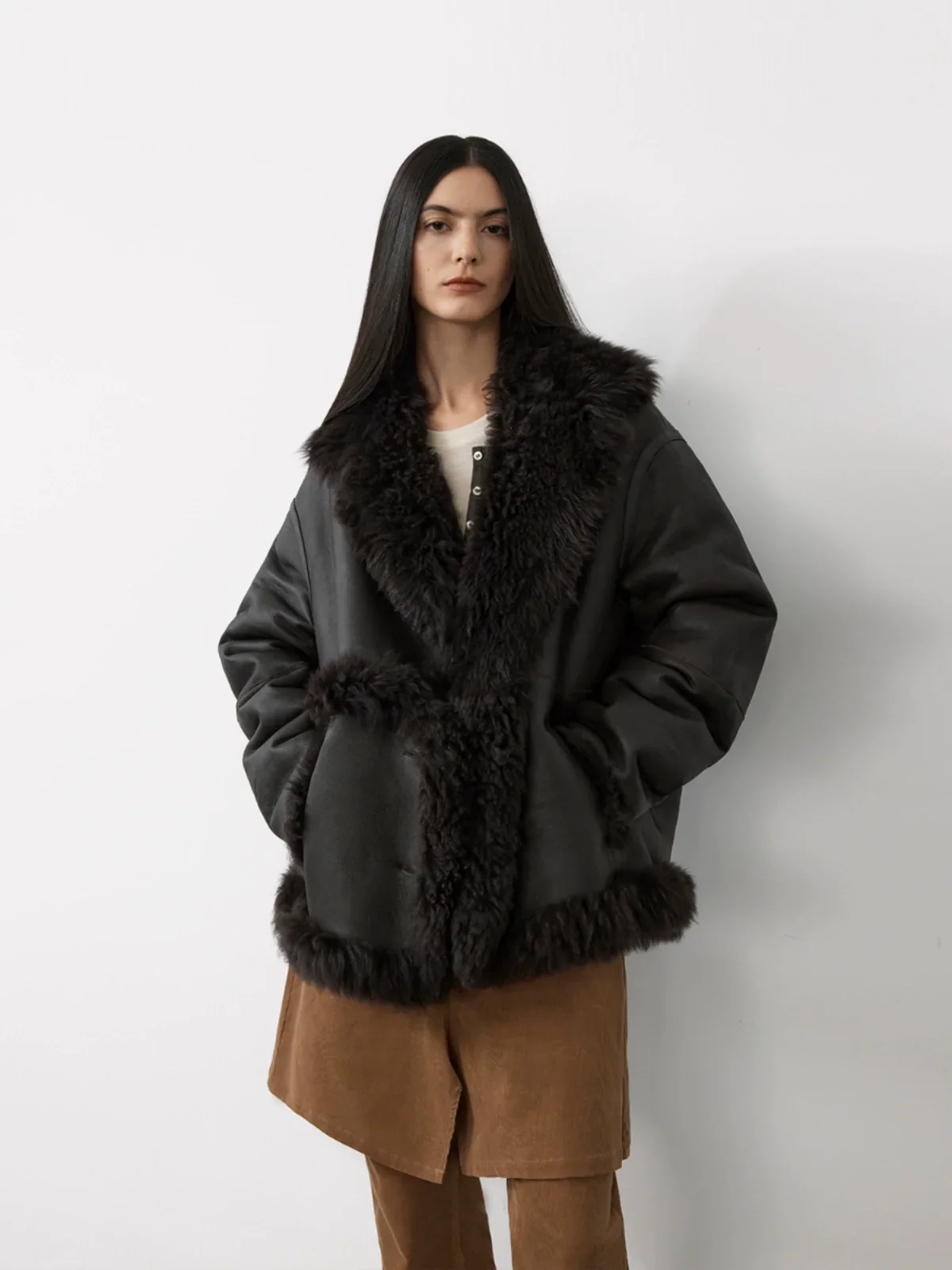Retro Spliced Tuscan Shearling Coat - Image 2