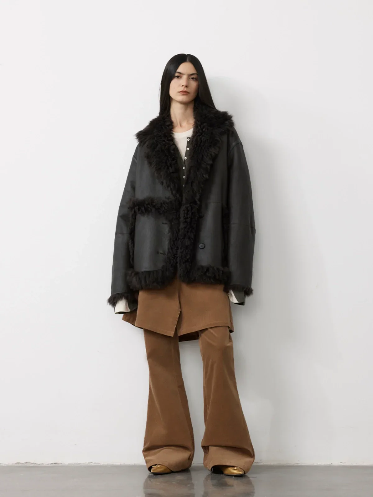Retro Spliced Tuscan Shearling Coat - Image 3