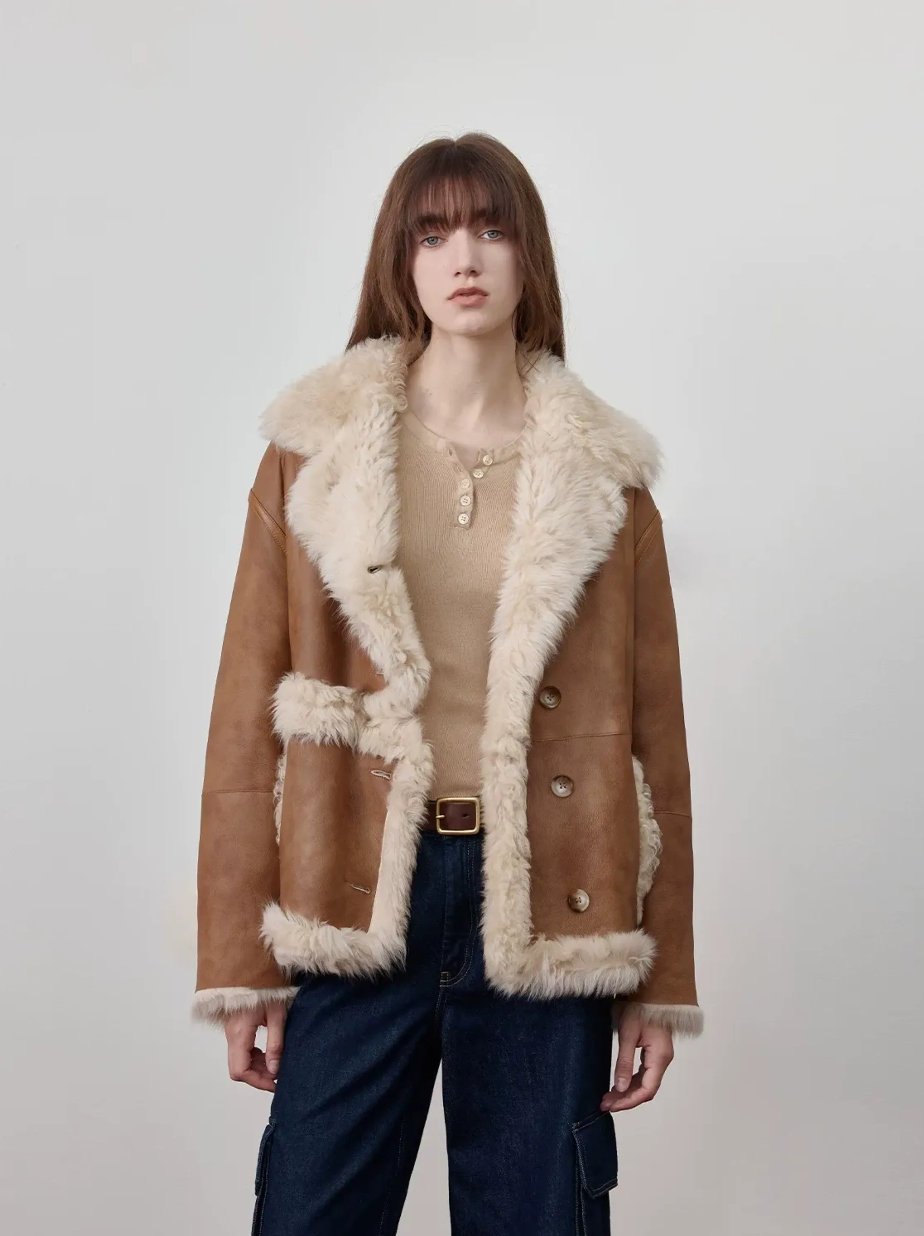 Retro Spliced Tuscan Shearling Coat - Image 5