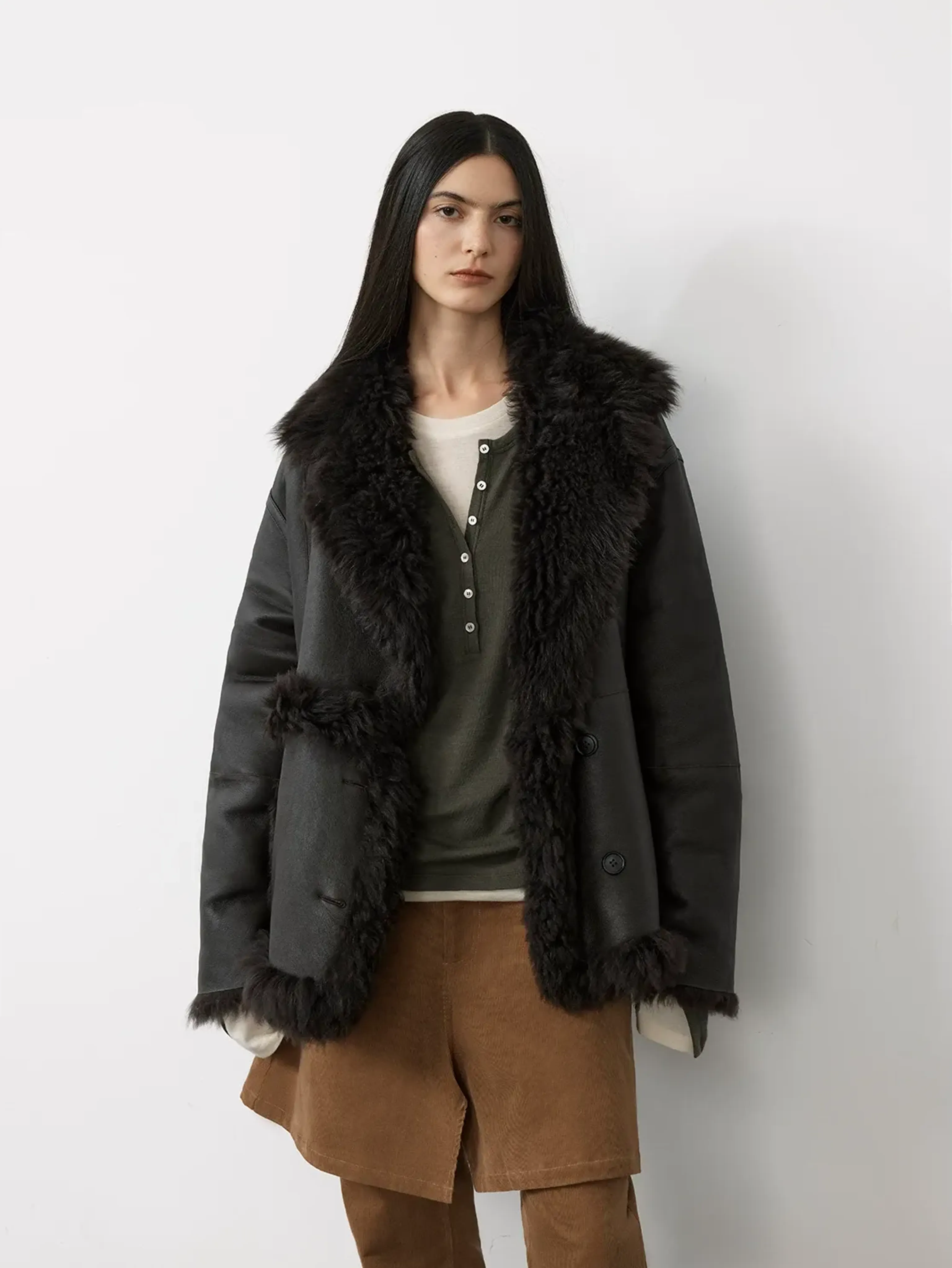 Retro Spliced Tuscan Shearling Coat - Image 7