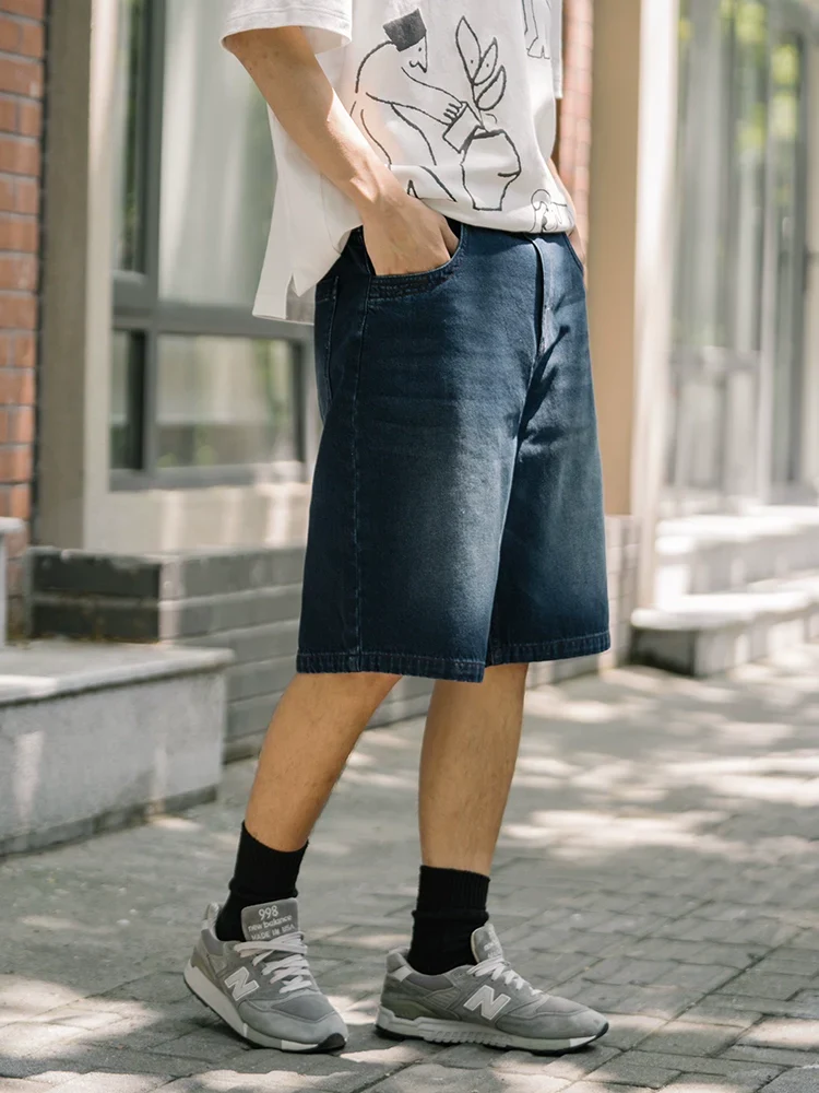 Retro Washed Dark Blue Denim Shorts - Image 3
