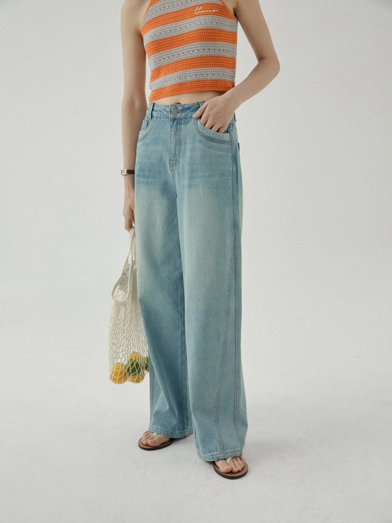 Retro Washed Light Blue Distressed Jeans - Image 3