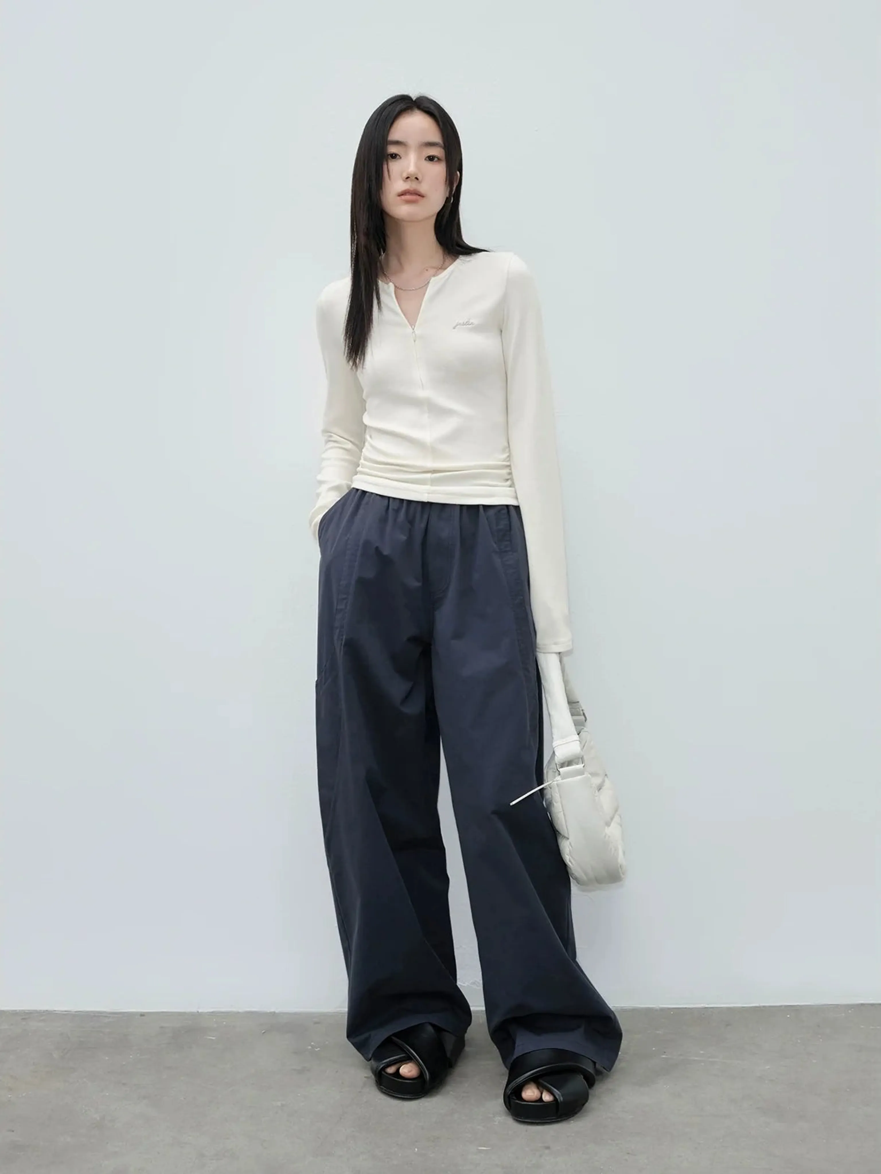 Retro Zip-Front Long Sleeve Top