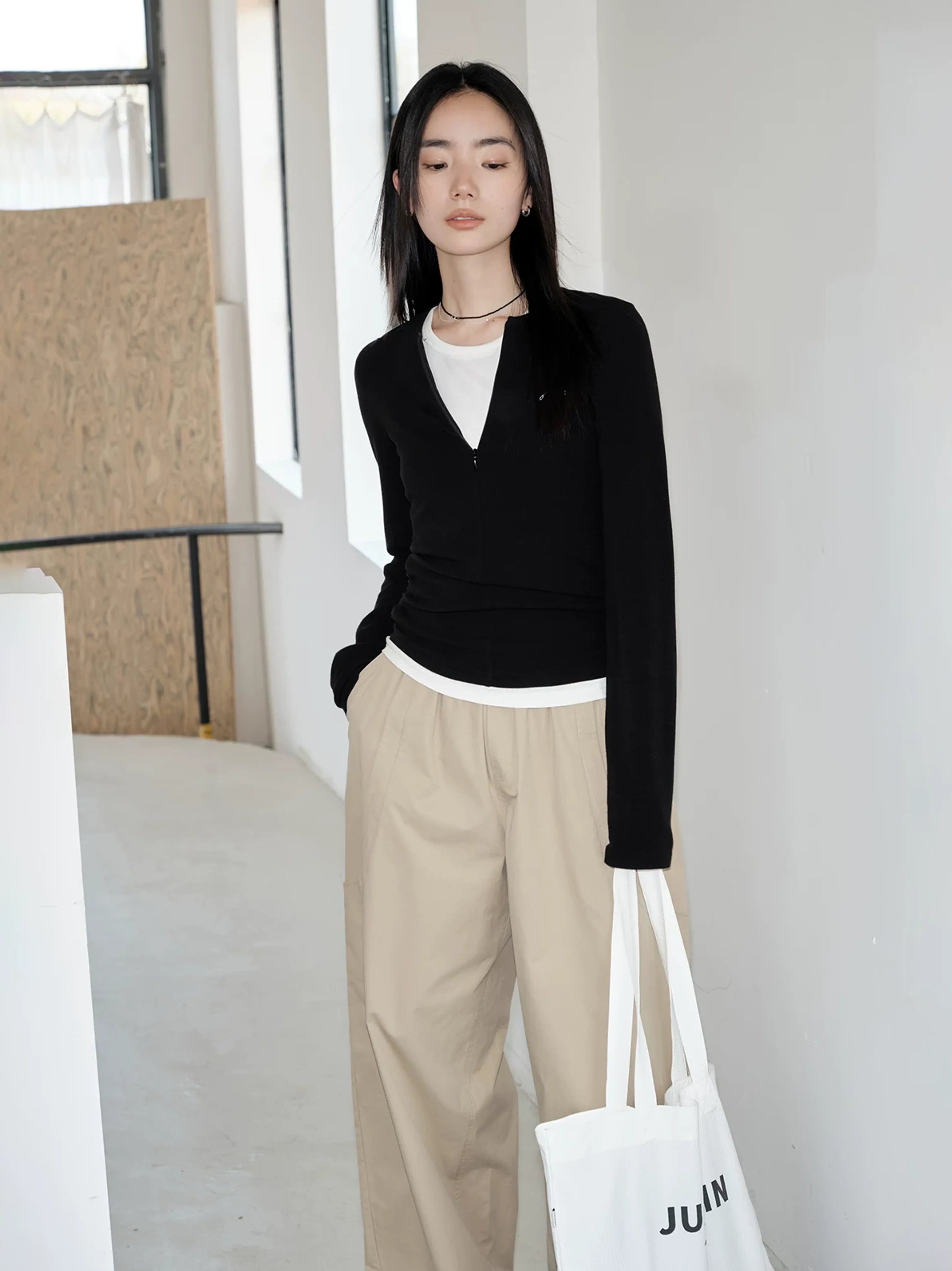 Retro Zip-Front Long Sleeve Top - Image 4