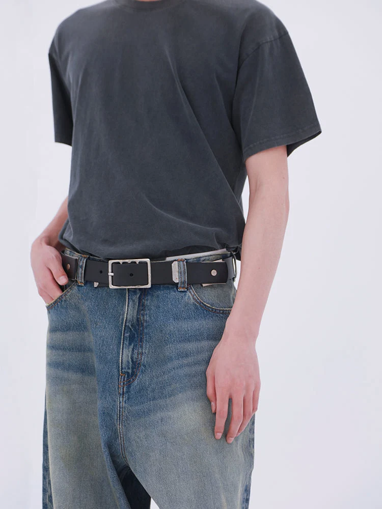 Reverse Buckle Leather Belt