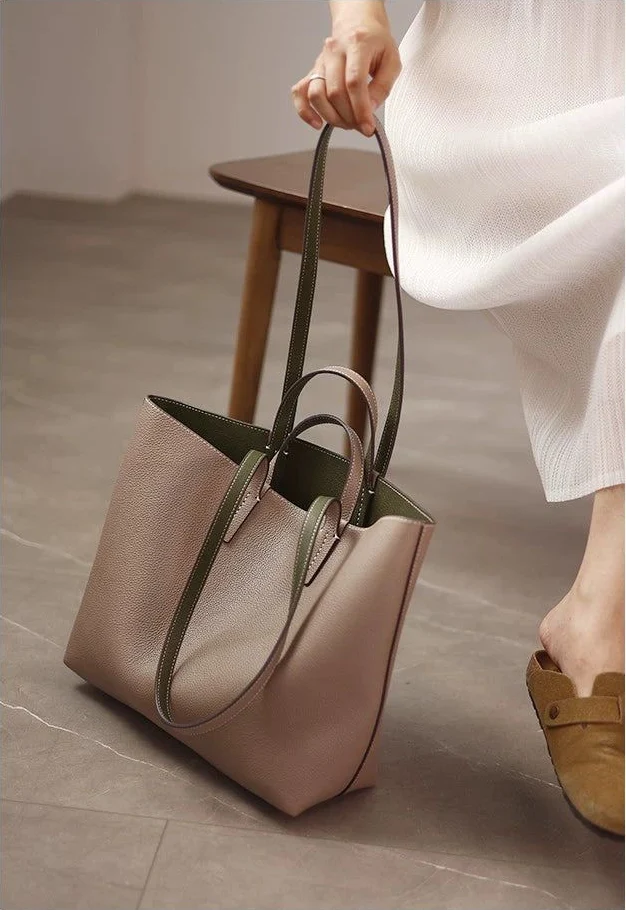 Reversible Cowhide Leather Tote - Image 11
