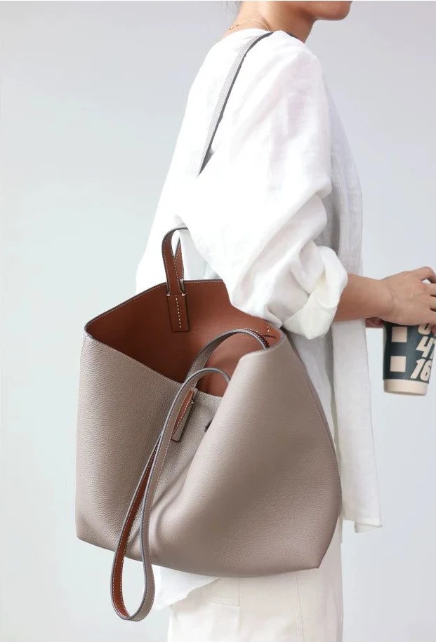 Reversible Cowhide Leather Tote - Image 8