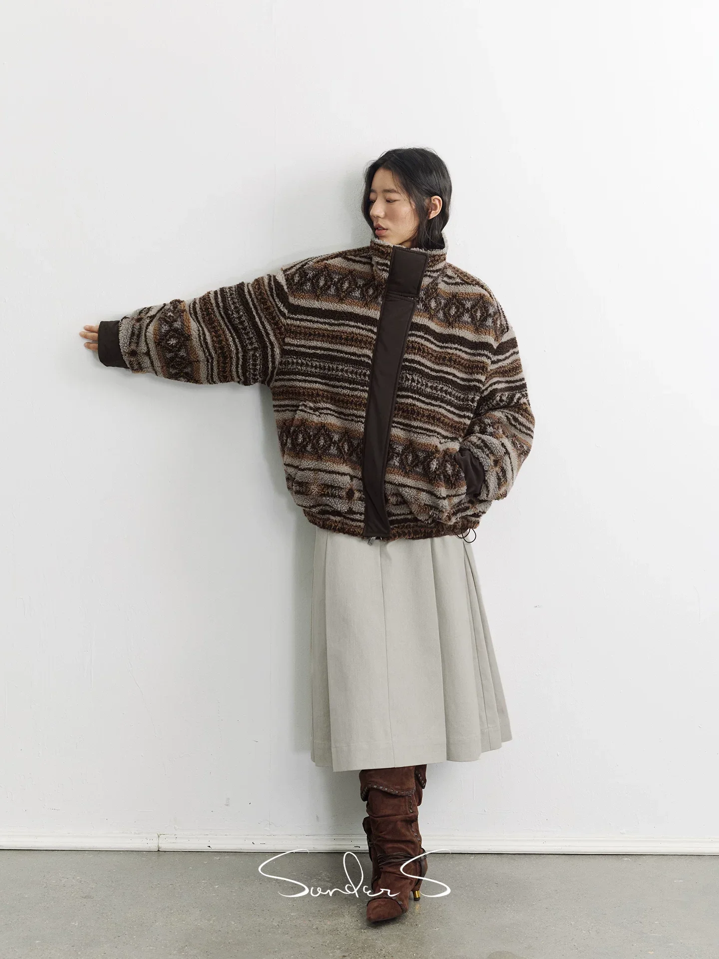 Reversible Fair Isle Fleece & Bio-Based Faux Leather Jacket
