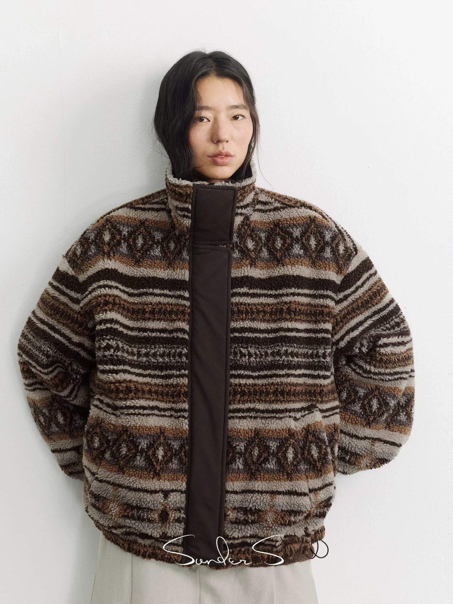 Reversible Fair Isle Fleece & Bio-Based Faux Leather Jacket - Image 2