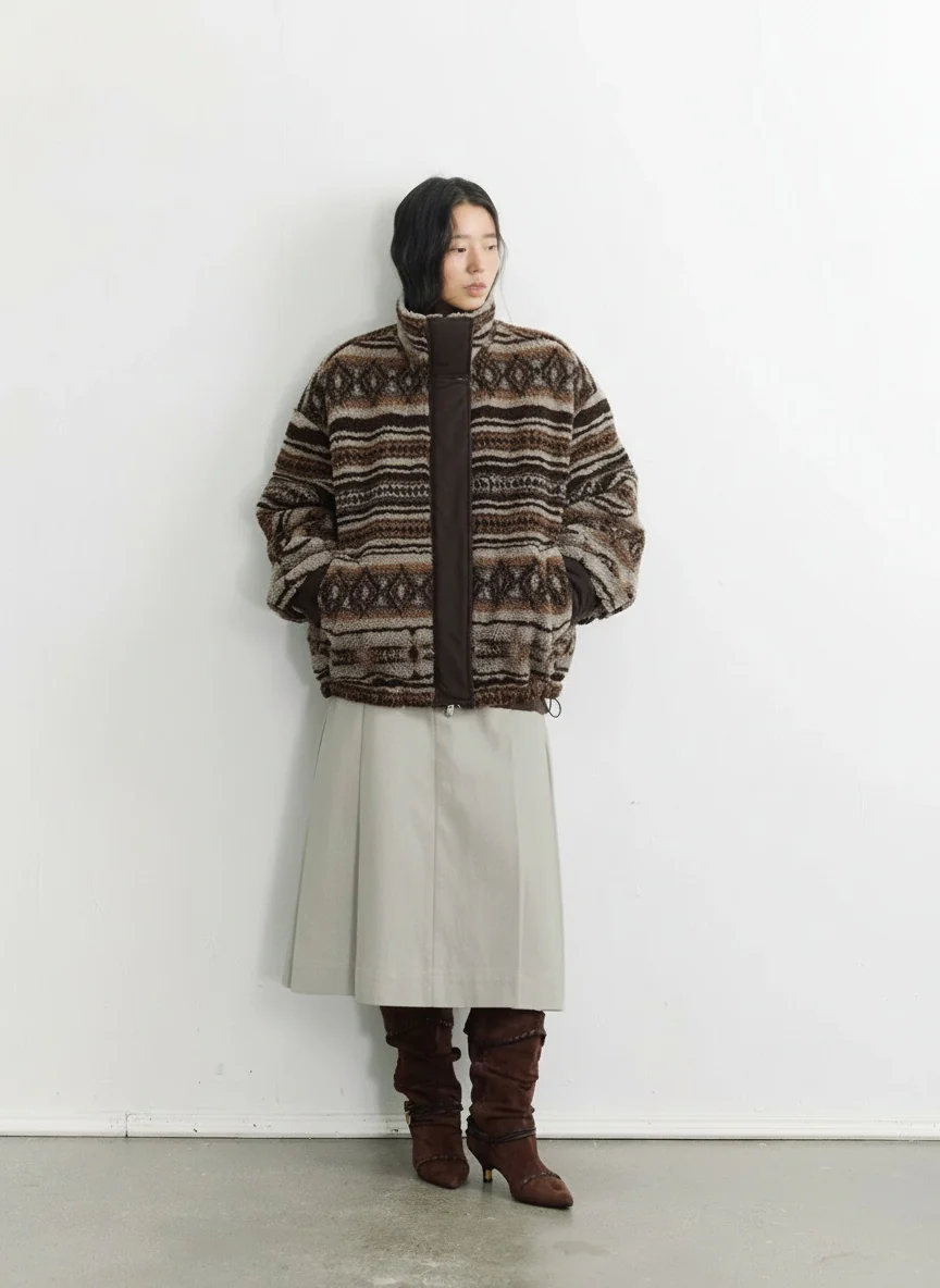 Reversible Fair Isle Fleece & Bio-Based Faux Leather Jacket - Image 4