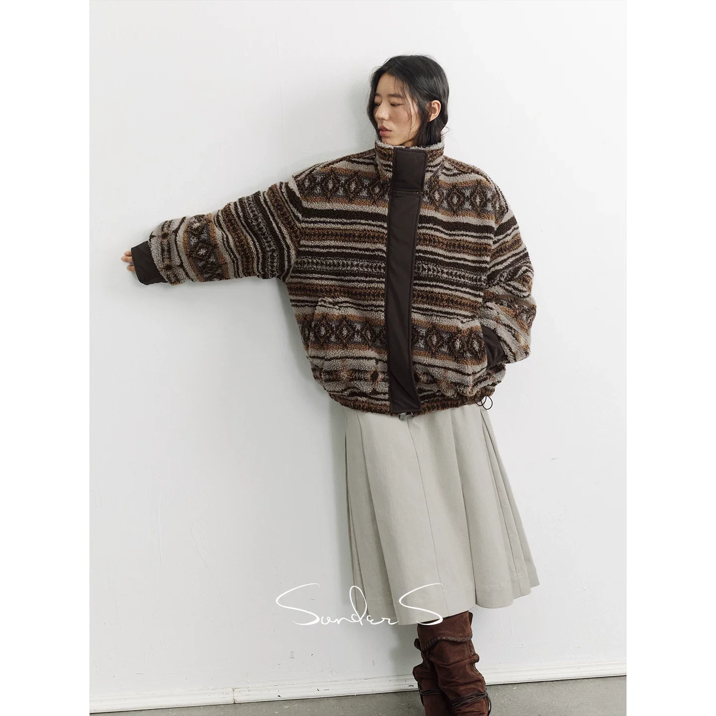 Reversible Fair Isle Fleece & Bio-Based Faux Leather Jacket - Image 5