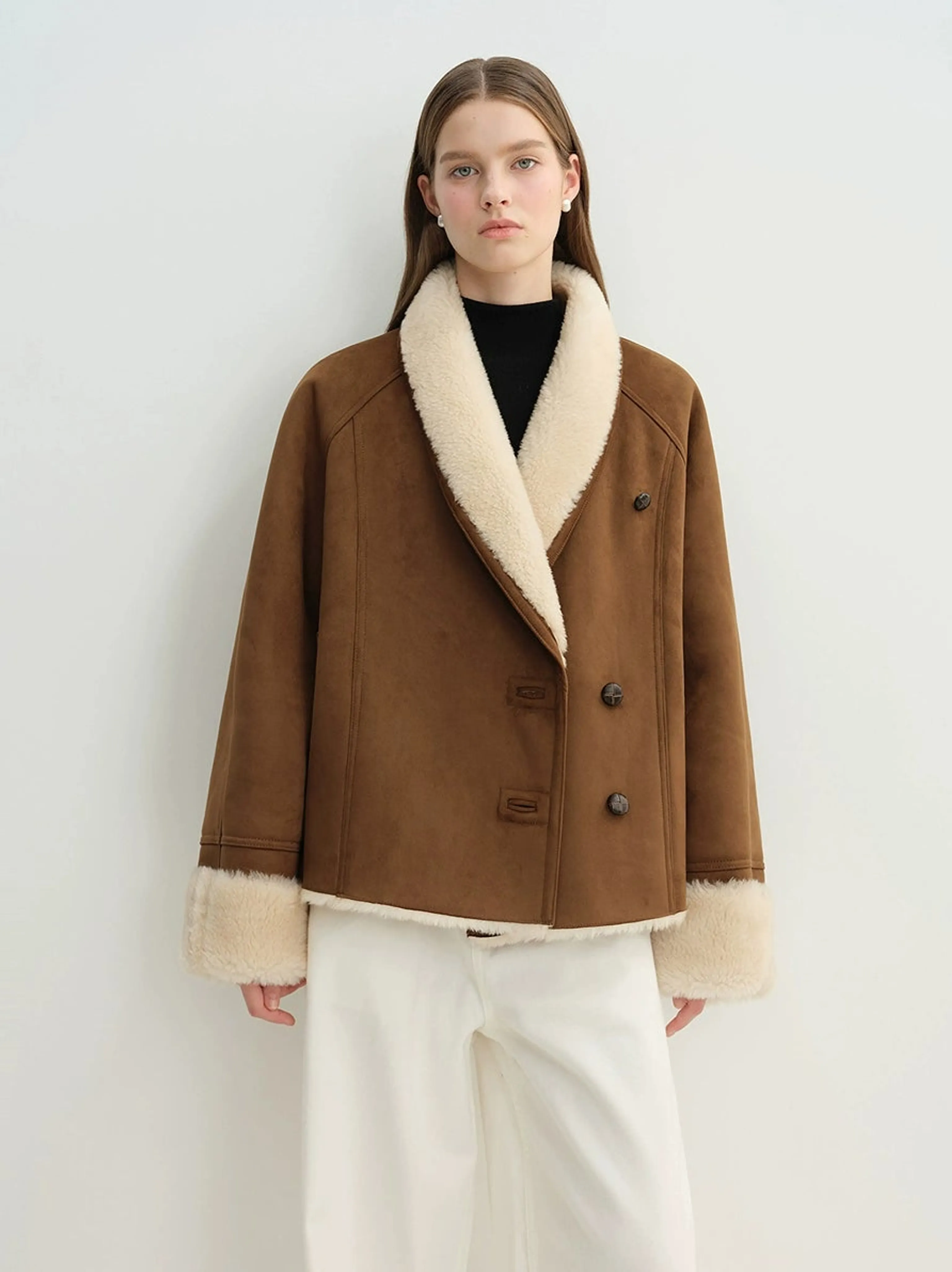 Reversible Faux Shearling Shawl Collar Jacket - Image 5