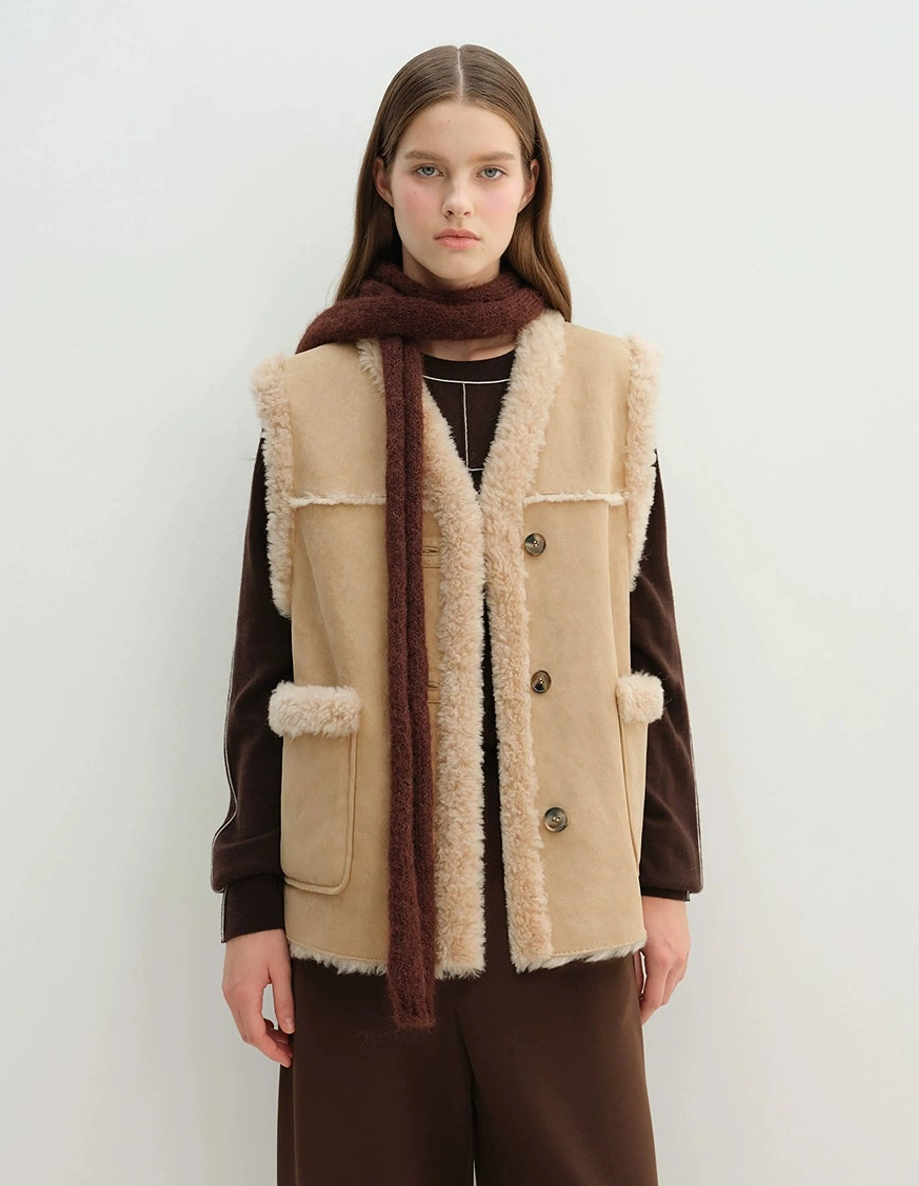 Reversible Faux Shearling V-Neck Vest