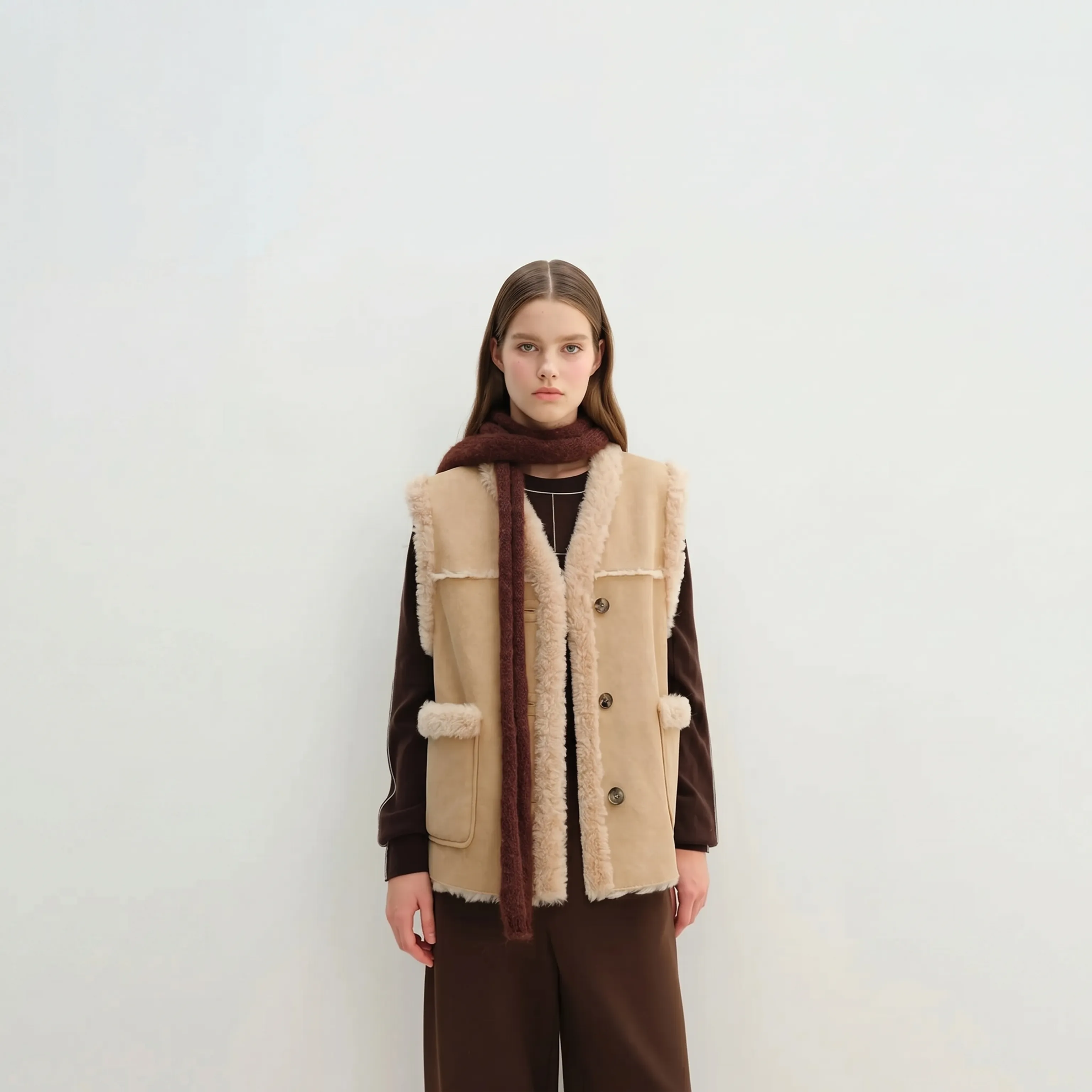 Reversible Faux Shearling V-Neck Vest - Image 7