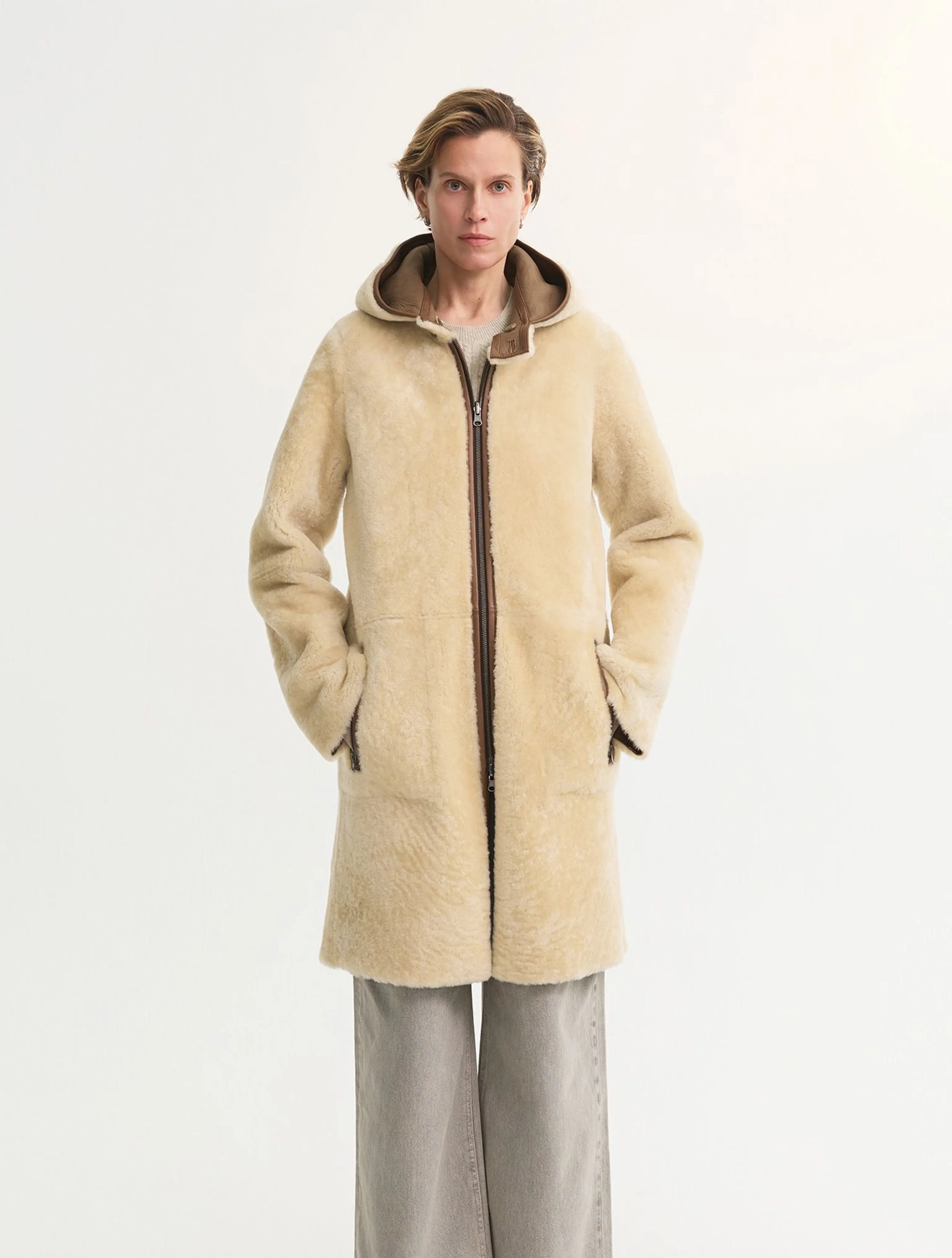 Reversible Hooded Shearling Coat - Image 2