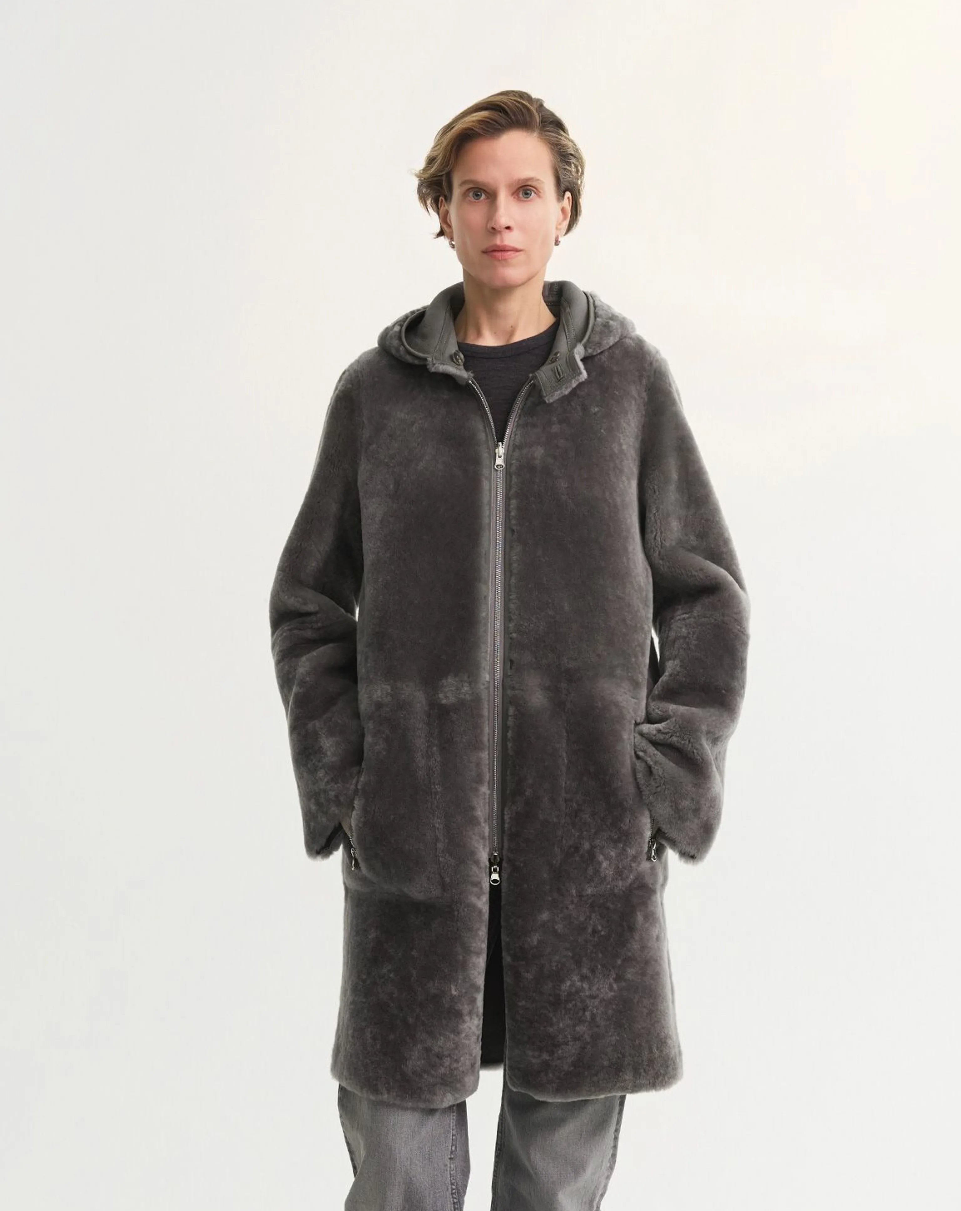Reversible Hooded Shearling Coat - Image 3