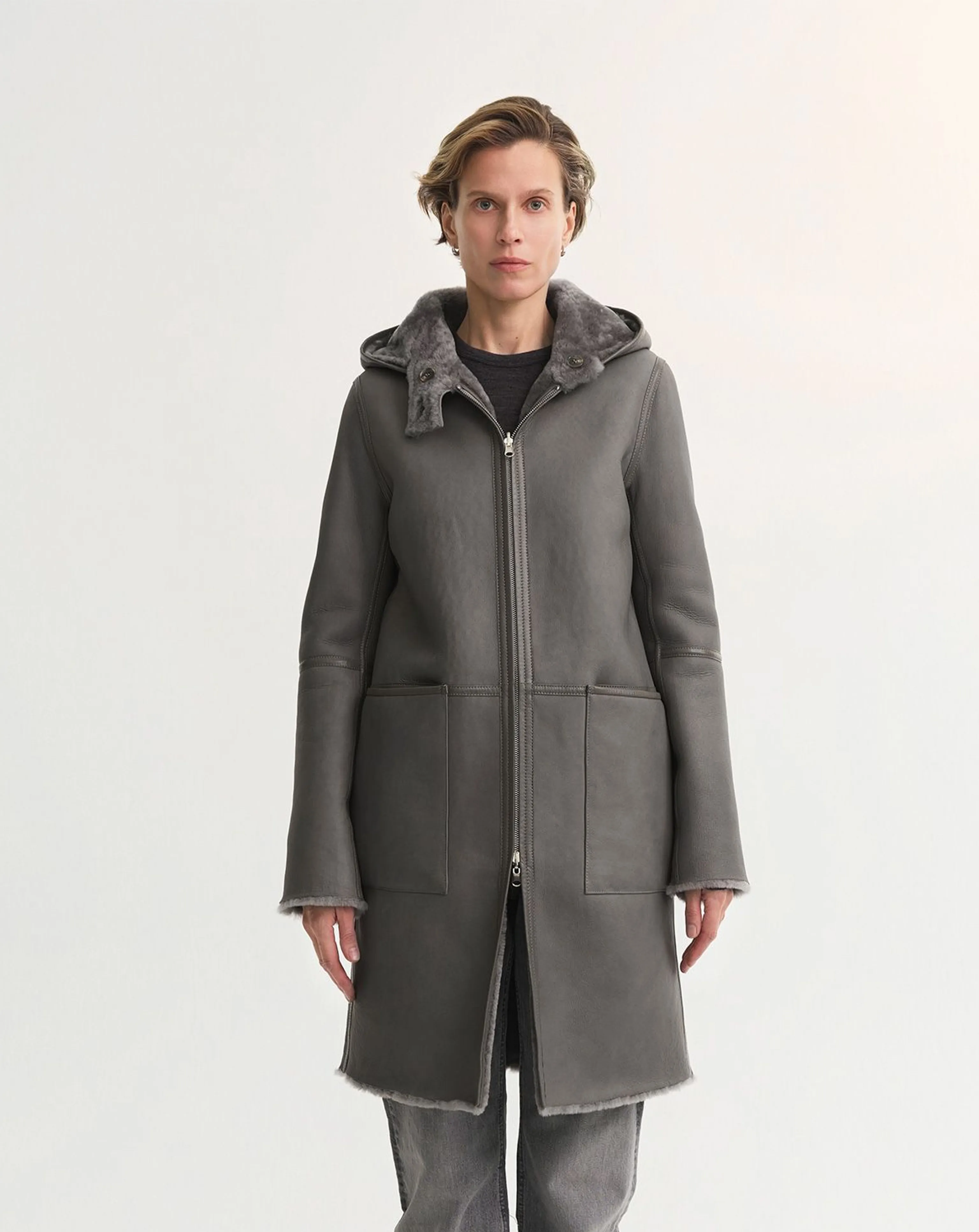 Reversible Hooded Shearling Coat - Image 4