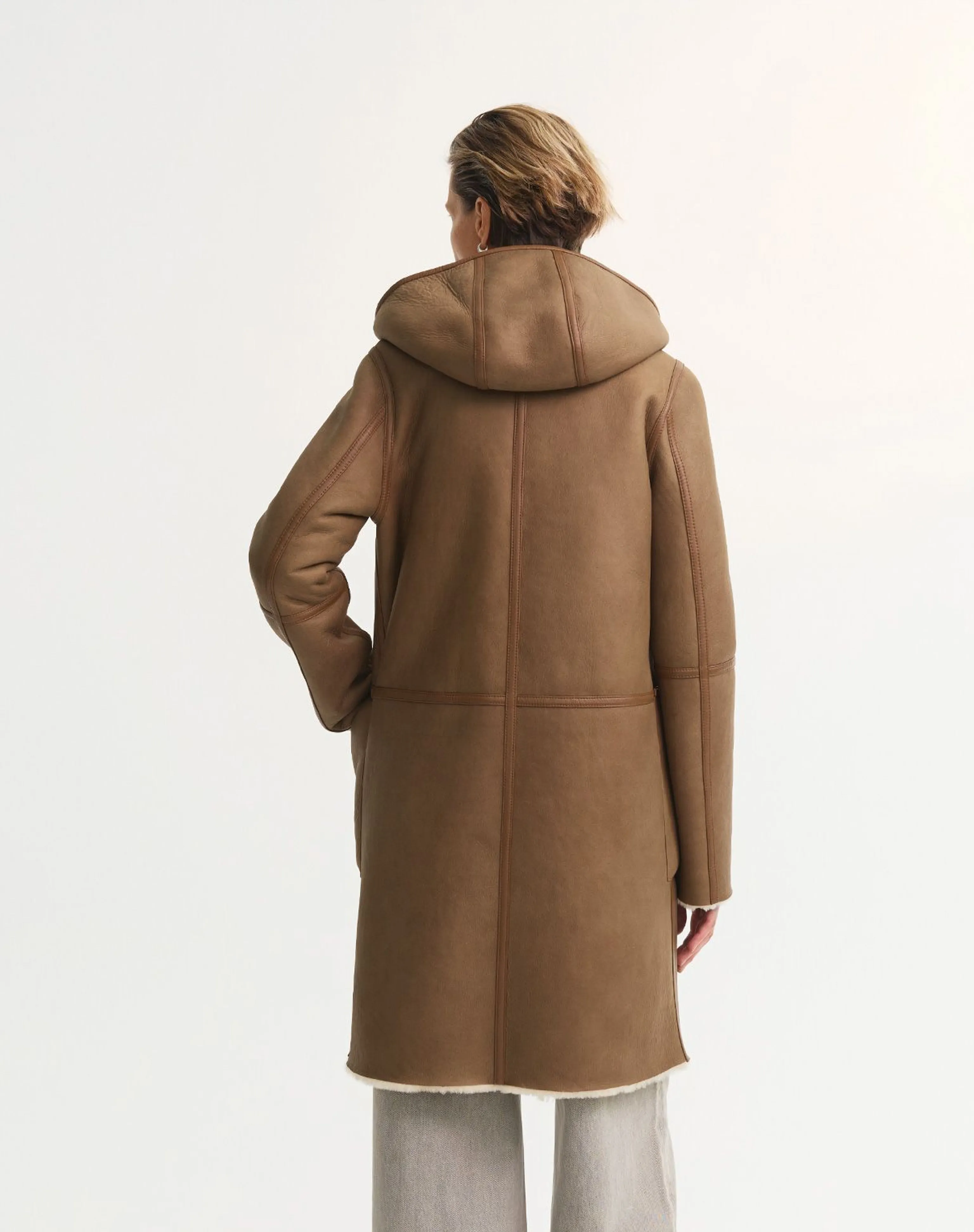 Reversible Hooded Shearling Coat - Image 5