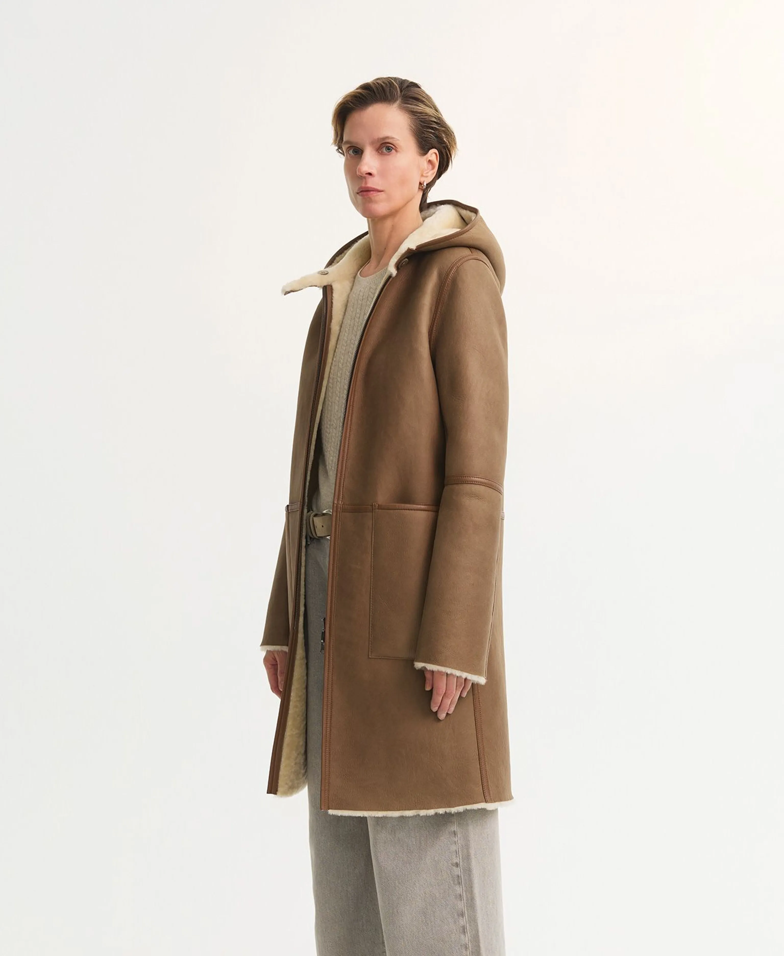 Reversible Hooded Shearling Coat - Image 6