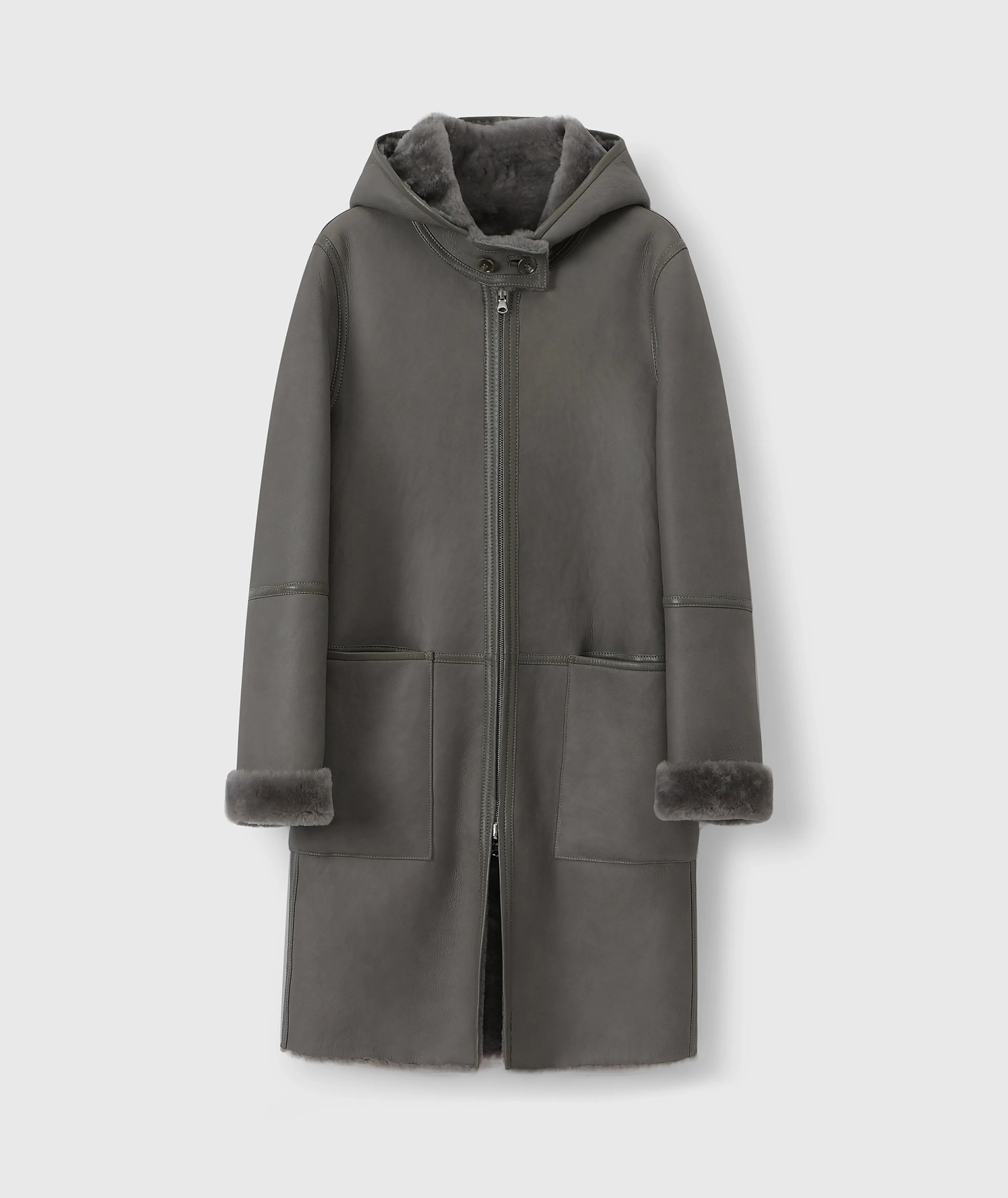 Reversible Hooded Shearling Coat - Image 8