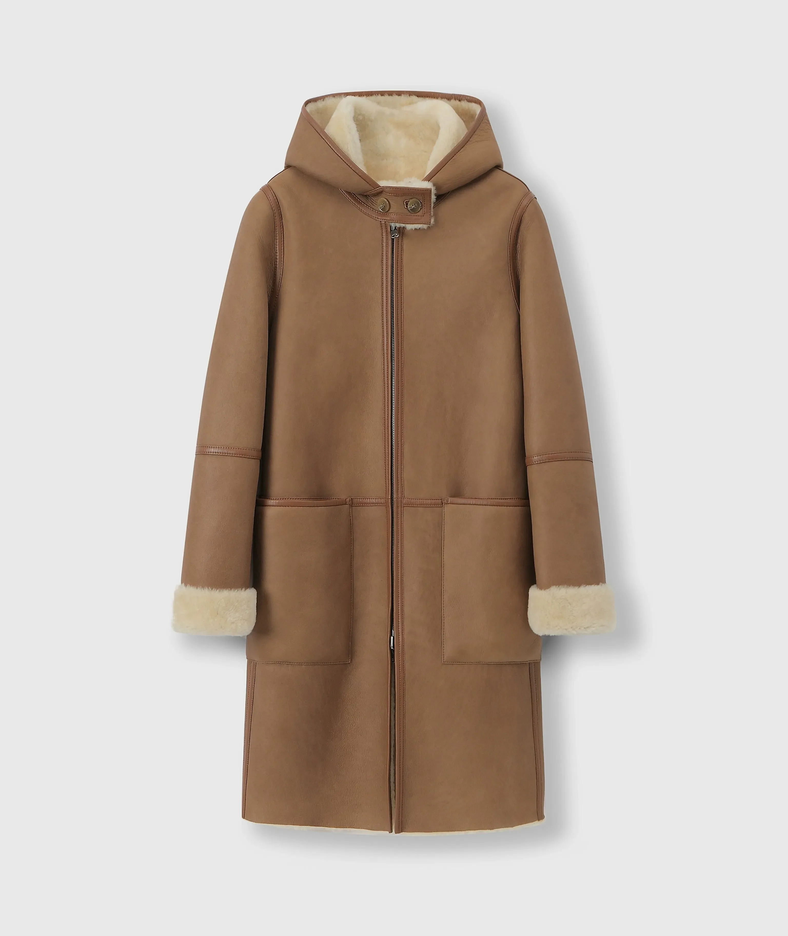 Reversible Hooded Shearling Coat - Image 9