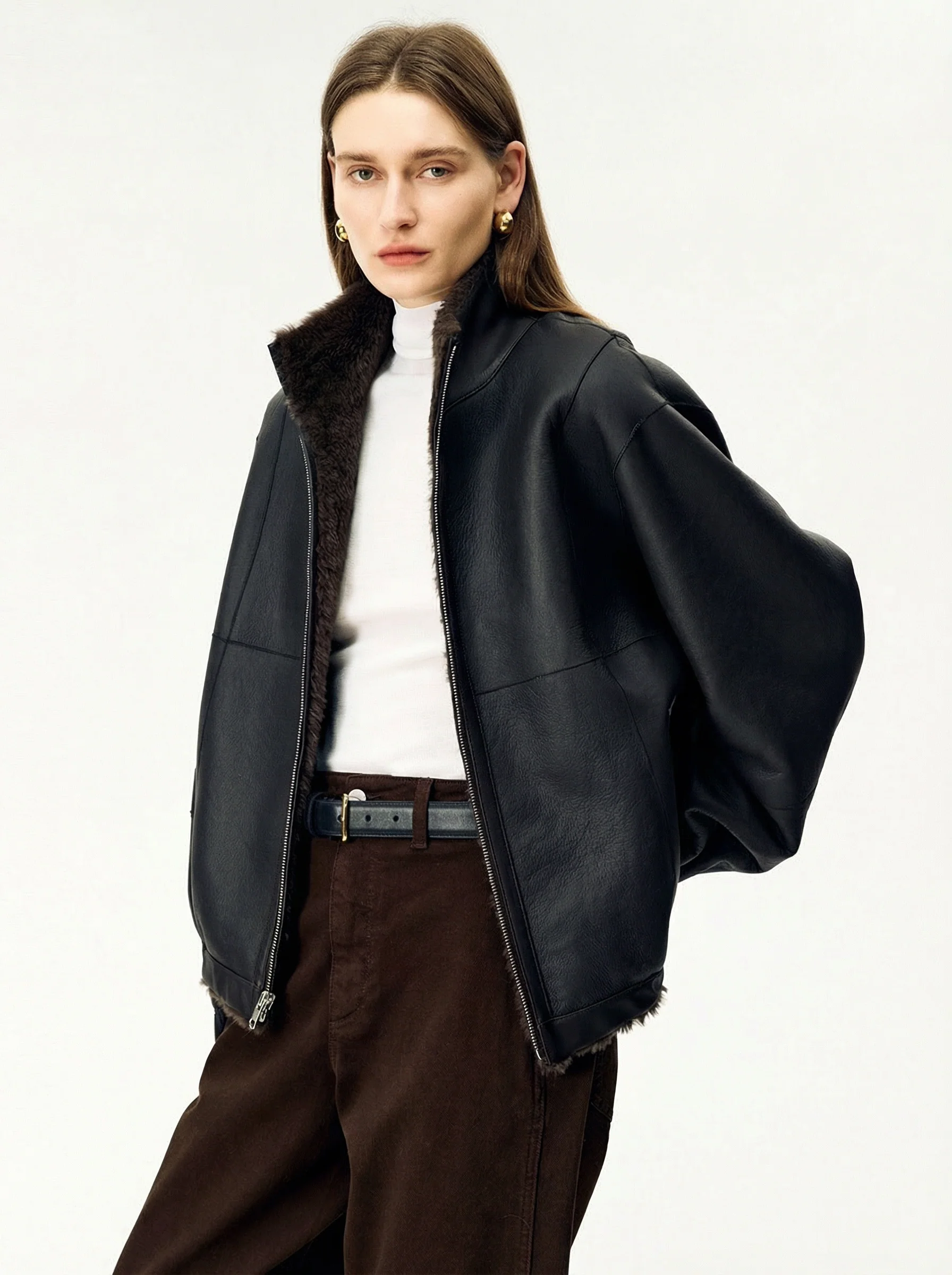 Reversible Merino Shearling Stand-Collar Jacket - Image 2