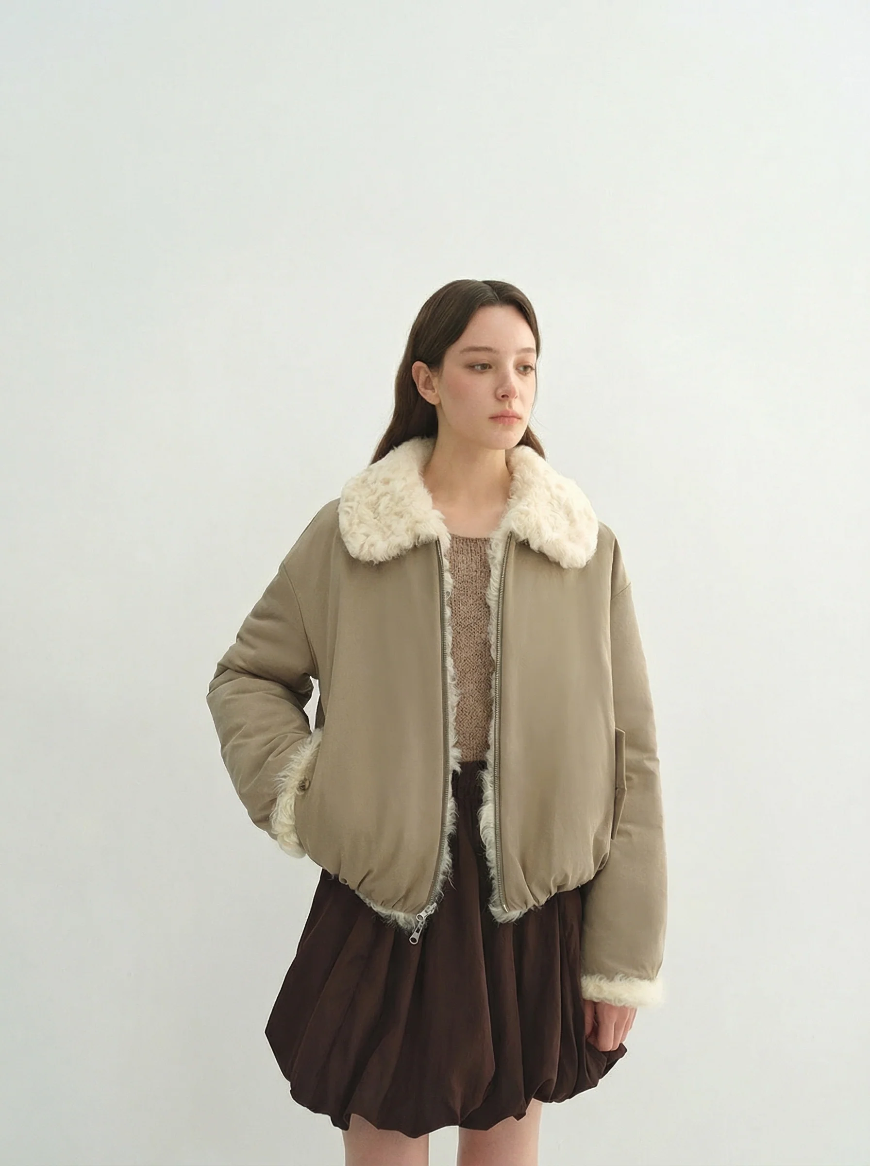 Reversible Shearling Short Jacket - Image 4