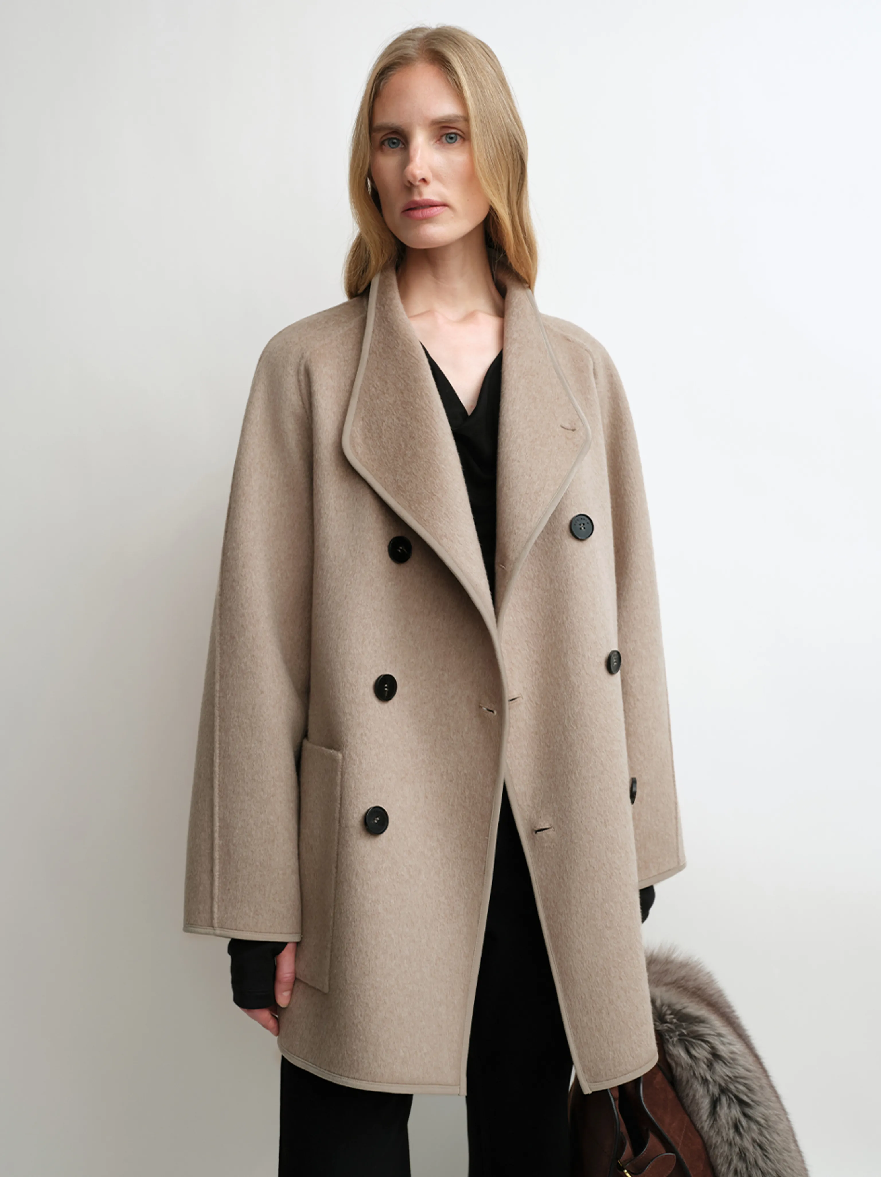 Reversible Silk Camel Hair Short Coat