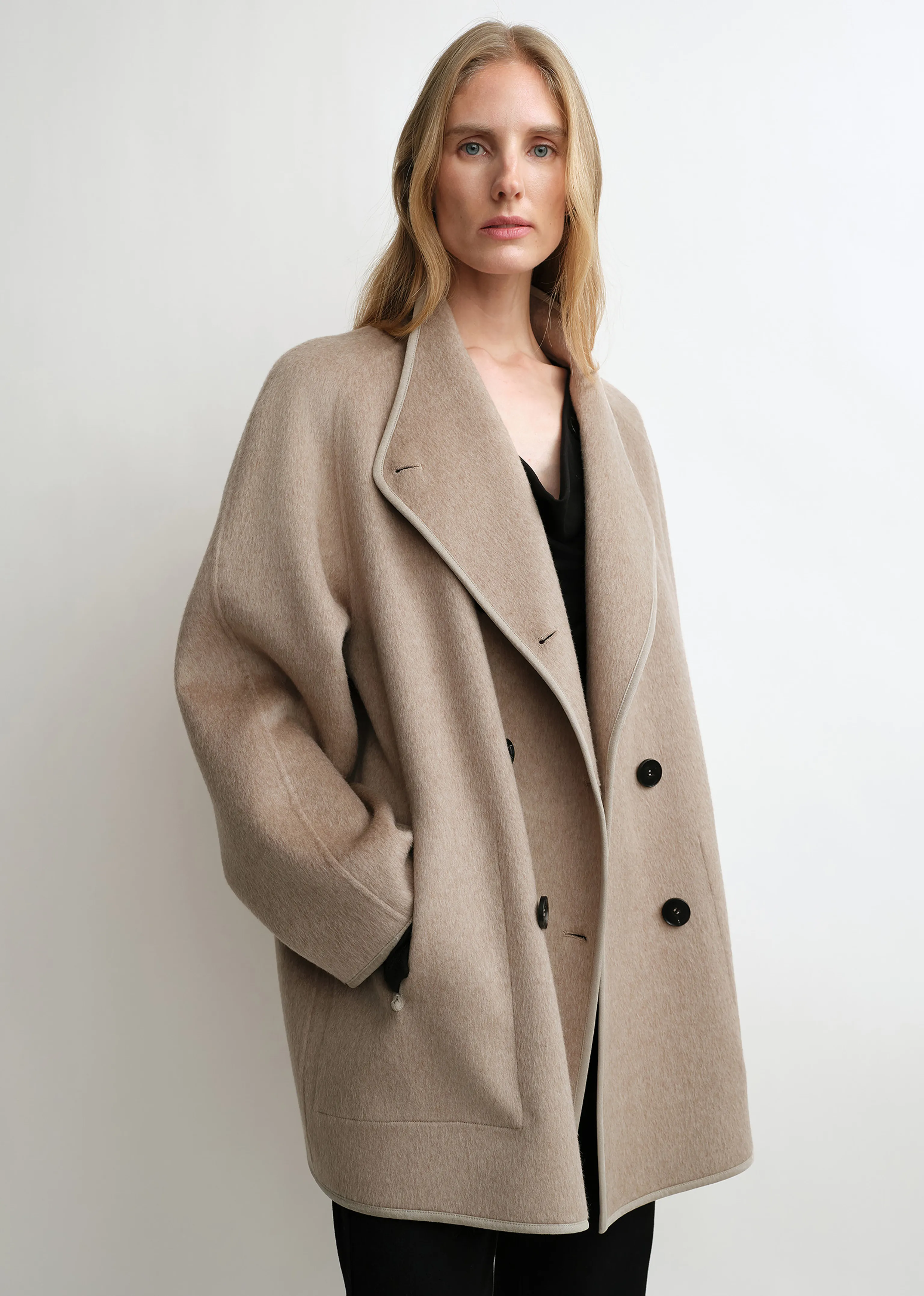 Reversible Silk Camel Hair Short Coat - Image 5