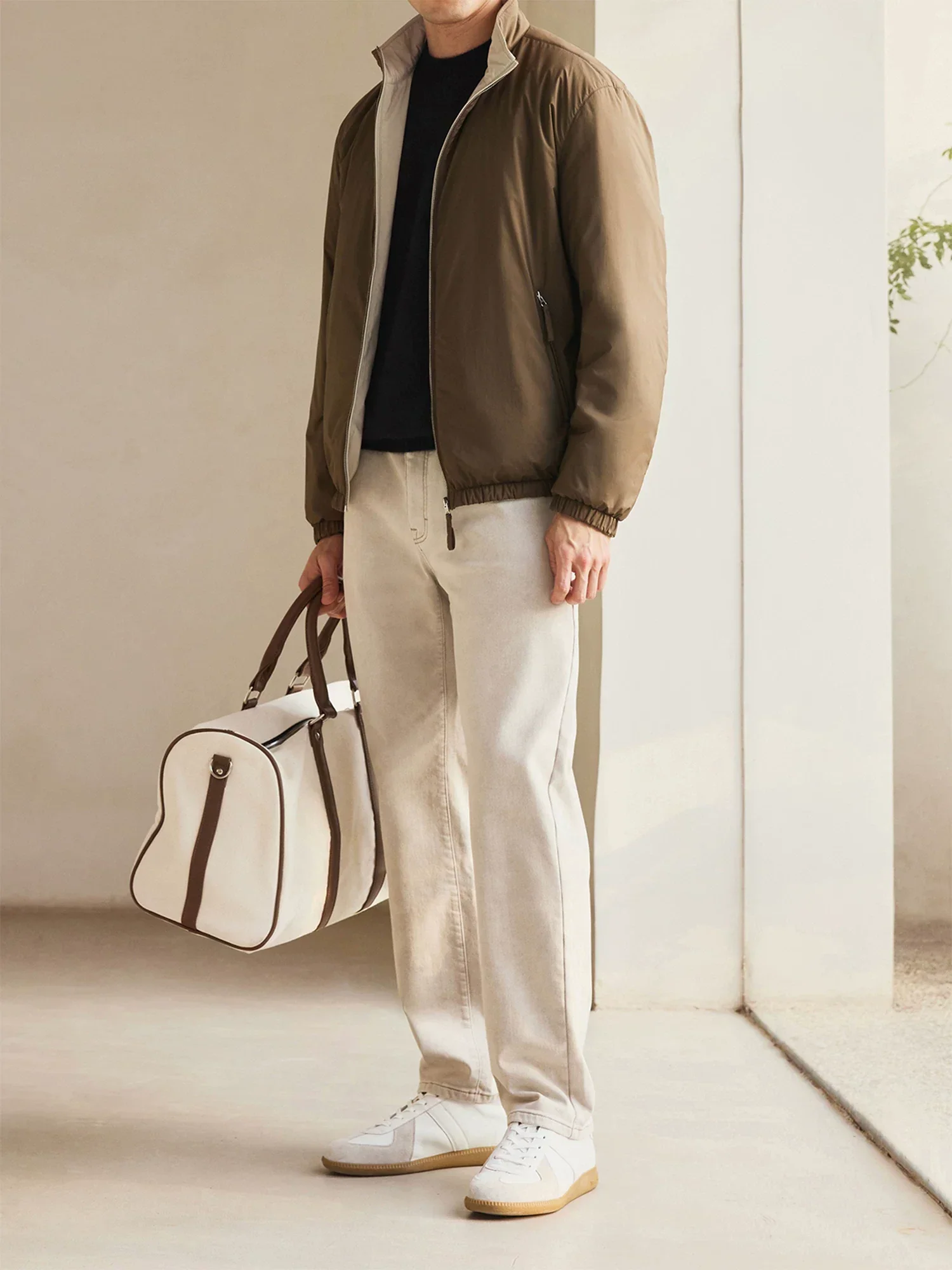 Reversible Wool-Cotton Stand Collar Jacket