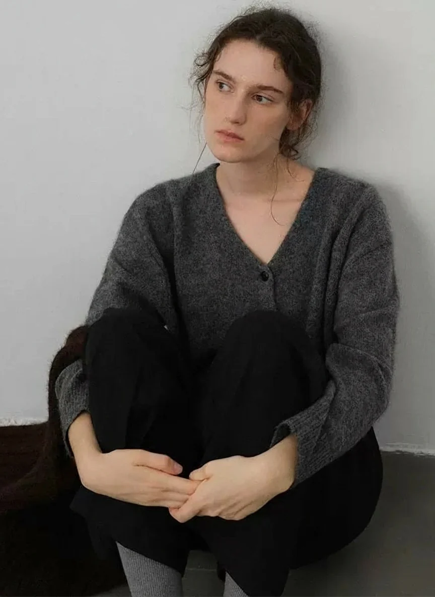 Reversible Wool‑Mohair V‑Neck Cardigan