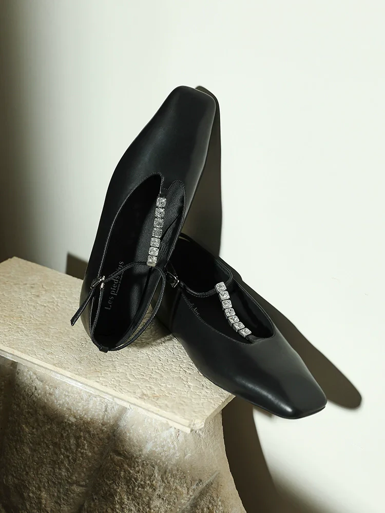Rhinestone T-Strap Square-Toe Mary Jane Flats - Image 2
