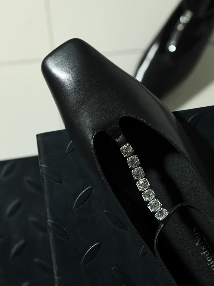 Rhinestone T-Strap Square-Toe Mary Jane Flats - Image 3