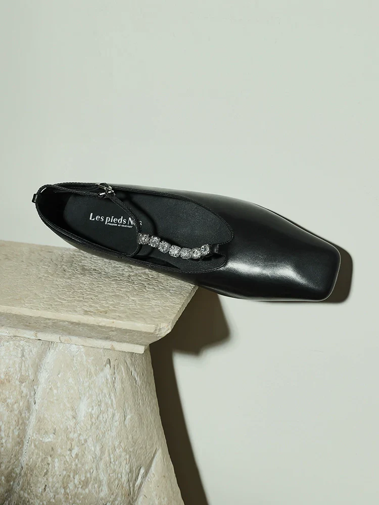 Rhinestone T-Strap Square-Toe Mary Jane Flats - Image 5