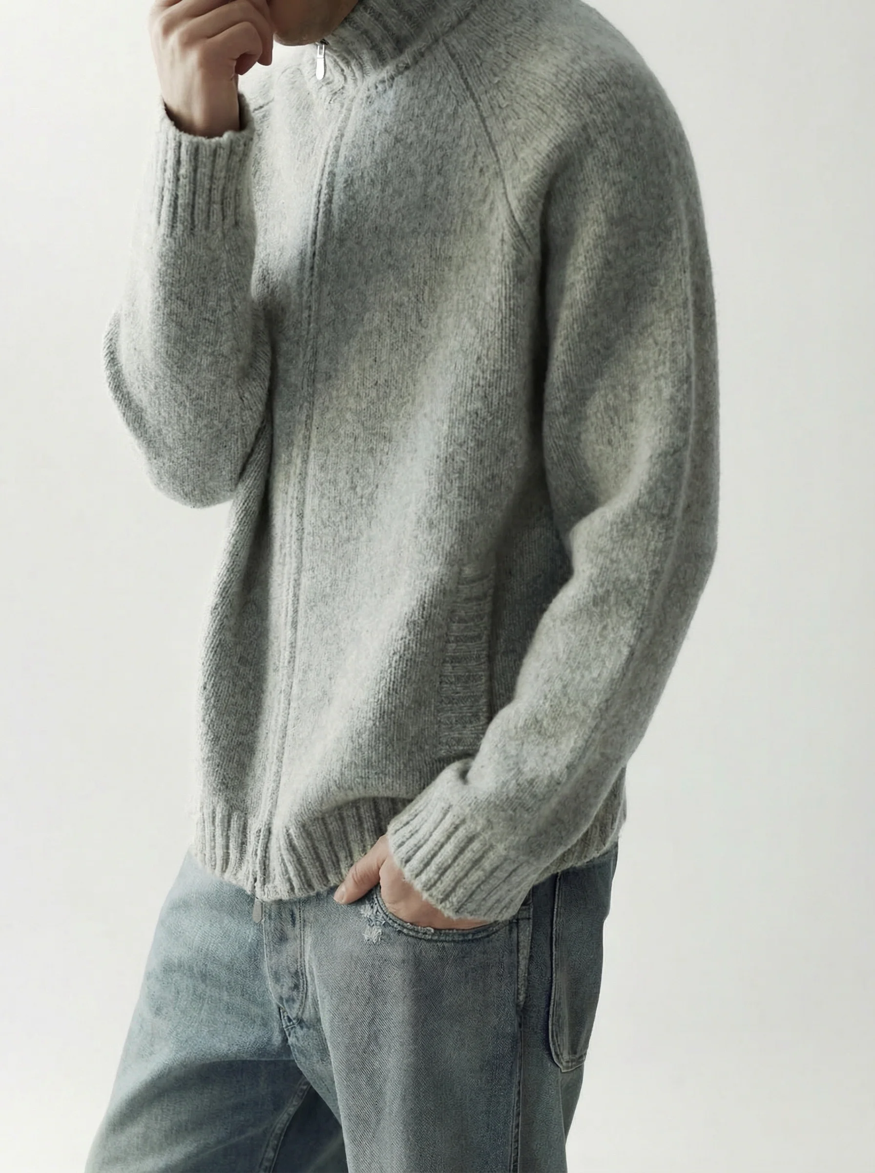 Rib Collar Zip Cardigan - Image 2