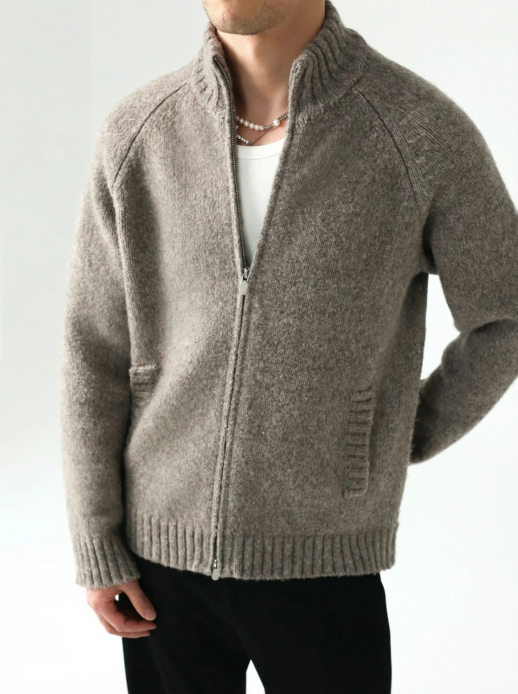 Rib Collar Zip Cardigan - Image 3