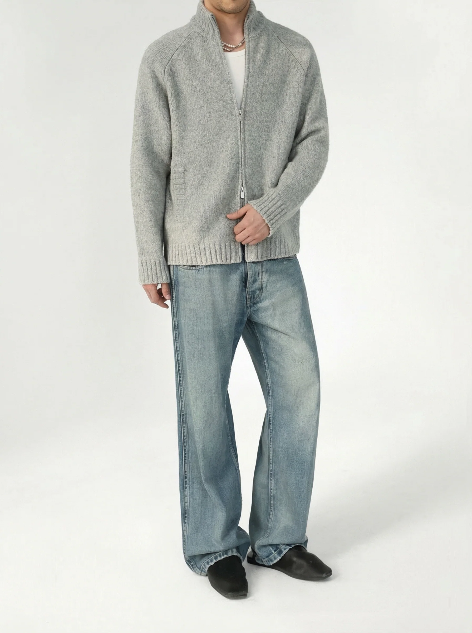 Rib Collar Zip Cardigan - Image 4