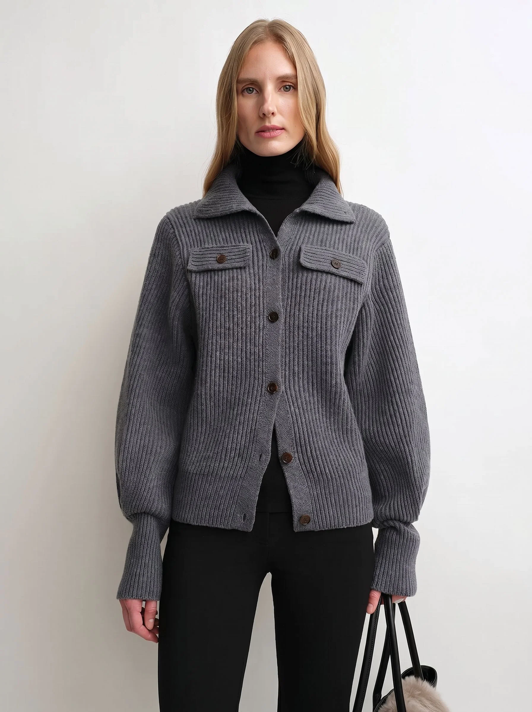 Ribbed Collared Cardigan