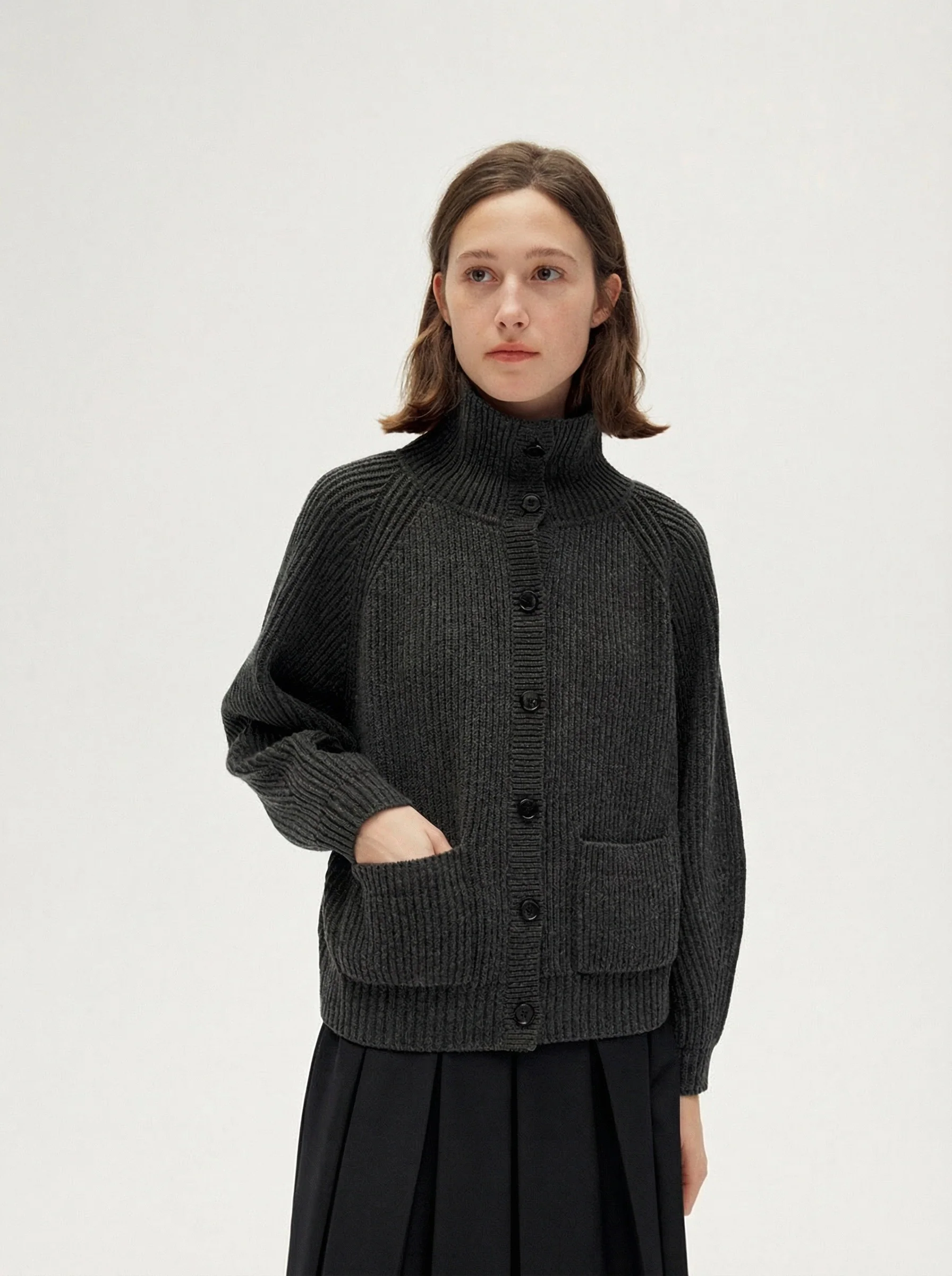 Ribbed Funnel Cardigan - Image 2