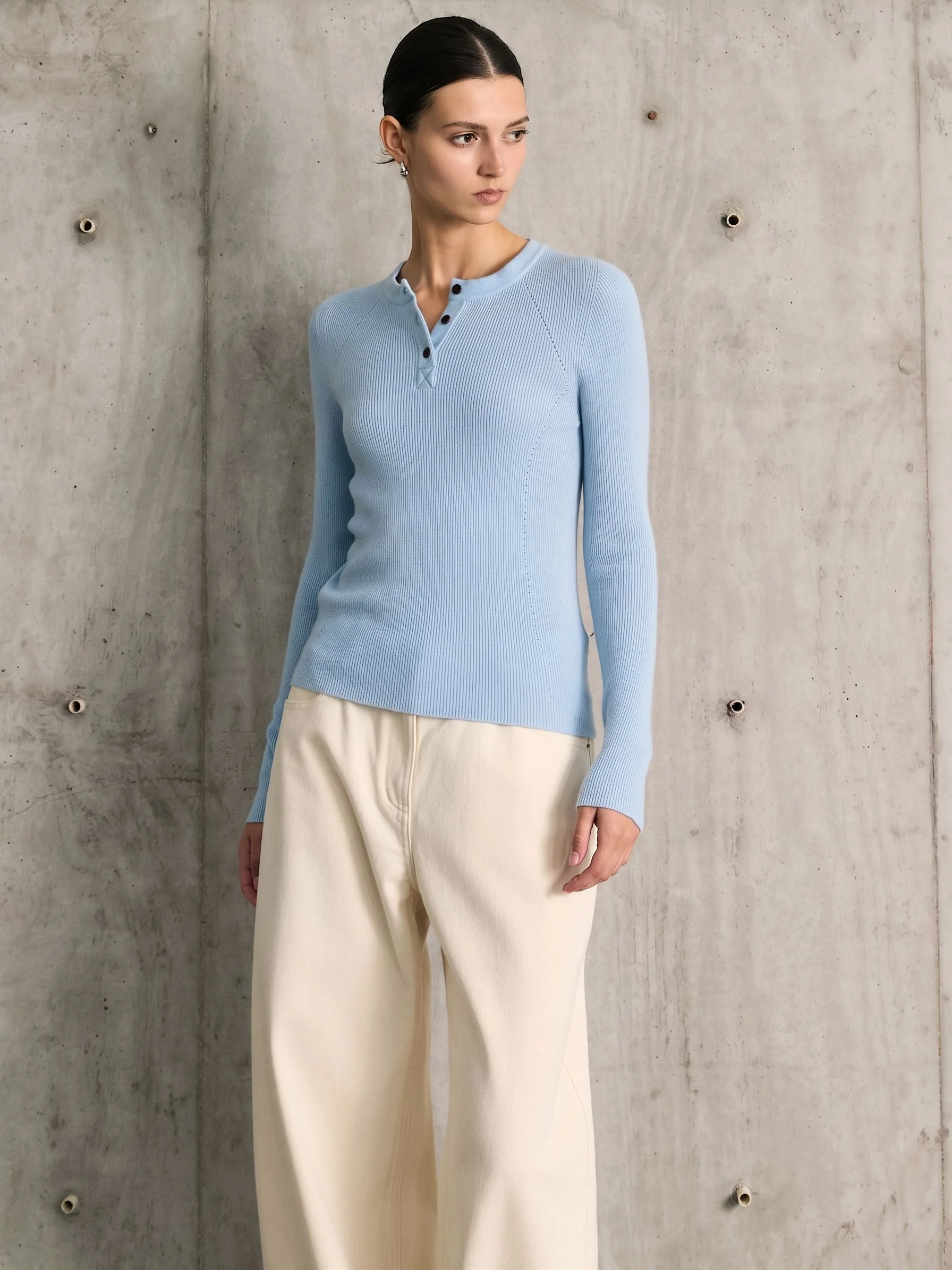 Ribbed Henley Knit Top - Image 5