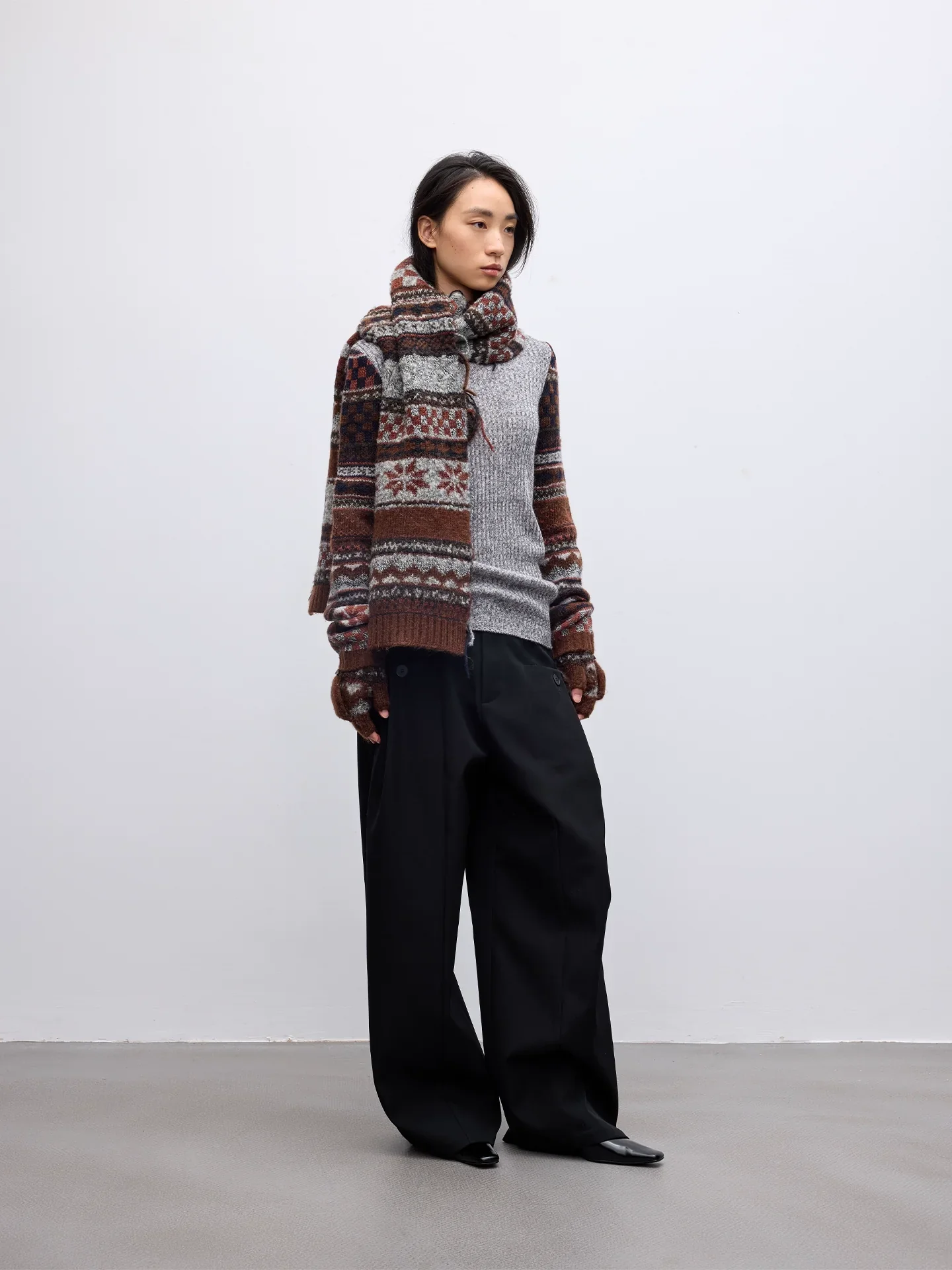 Ribbed Jacquard-Sleeve Sweater