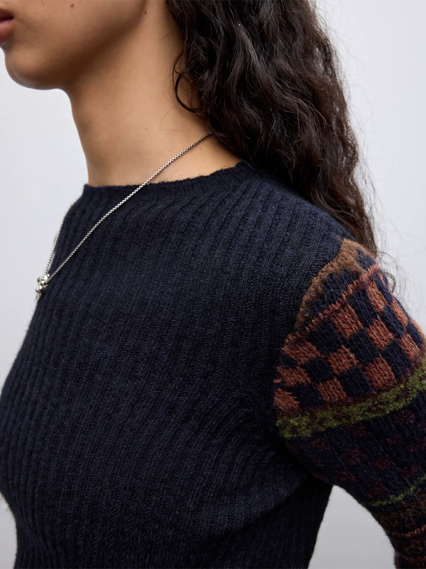 Ribbed Jacquard-Sleeve Sweater - Image 6