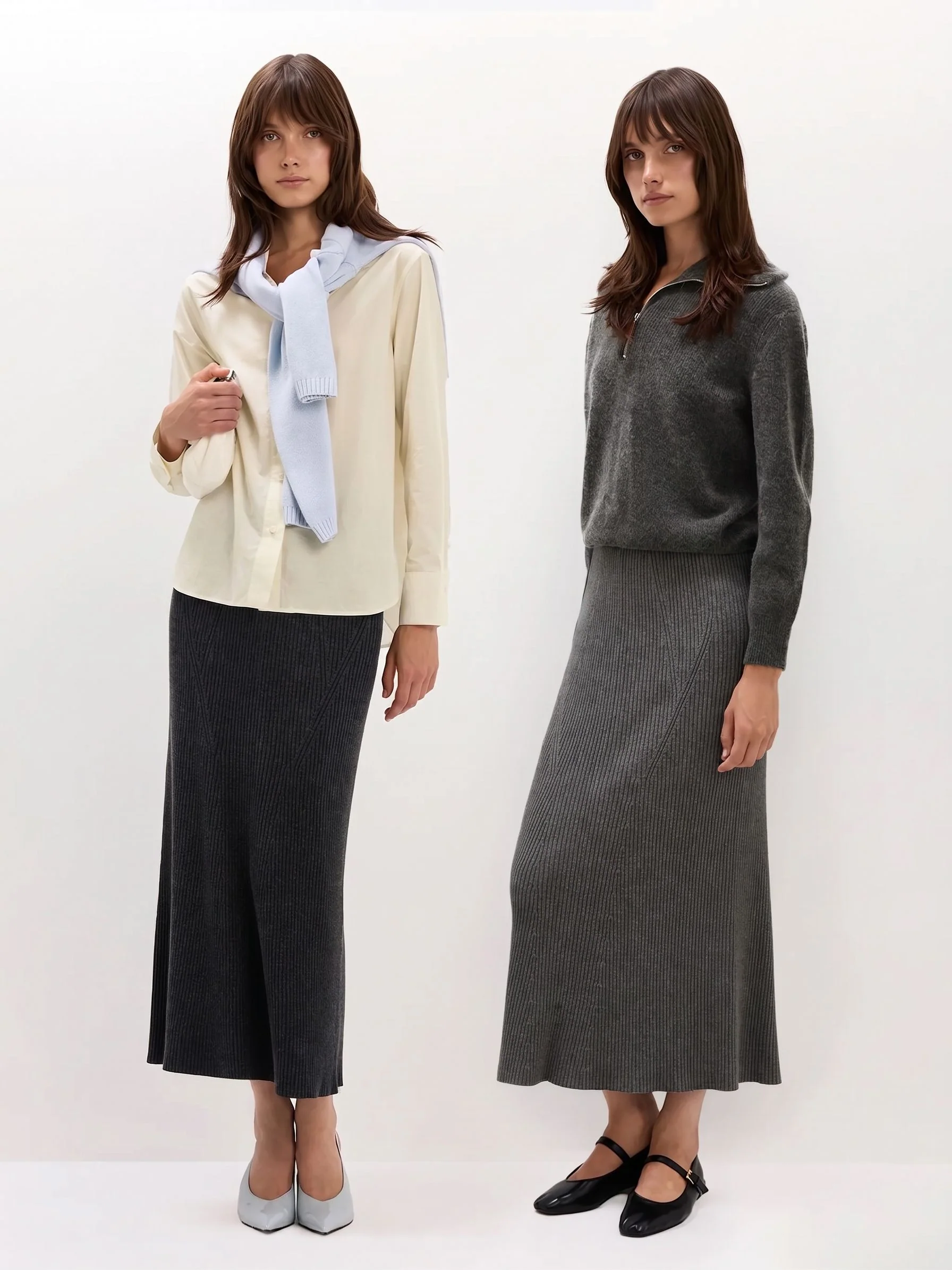 Ribbed Knit Midi Skirt